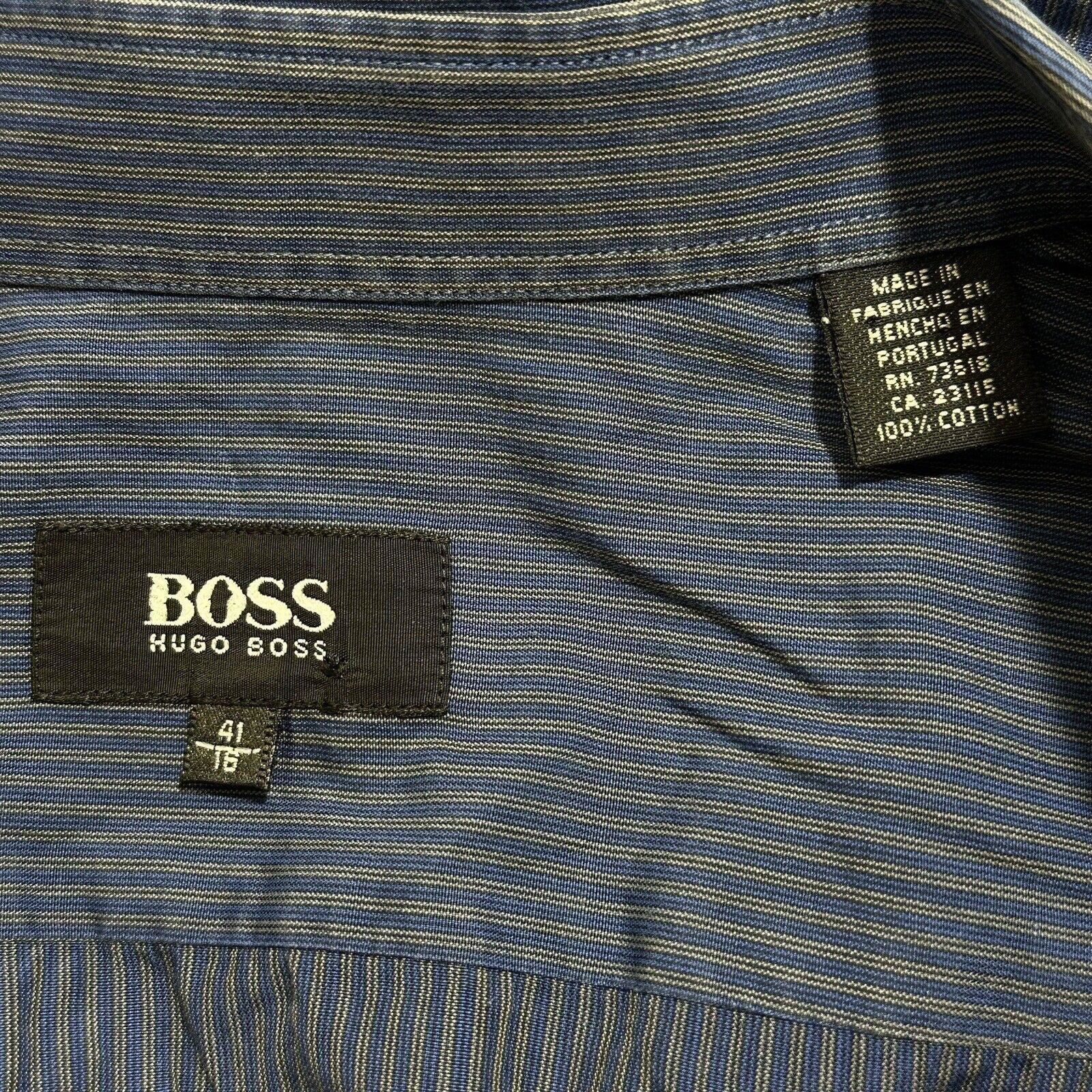 Hugo Boss BOSS Hugo Boss 16 Button Down Dress Shirt Blue Pattern Size US L / EU 52-54 / 3 - 3 Thumbnail