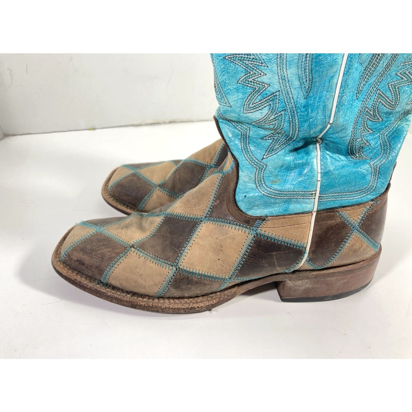 Andersson Bell Anderson Bean HP Horsepower Boots Women Size 6 Turquois Patchwork Square Toe Western Leather Mid-Calf Size US 6 / IT 36 - 5 Thumbnail
