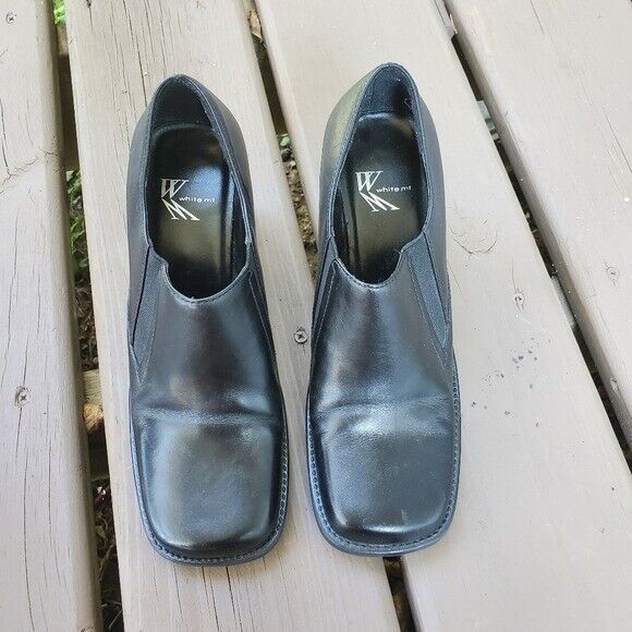 Vintage Vintage 90s y2k Square Toe Chunky Heel Black Leather Pumps Size US 7 / IT 37 - 4 Thumbnail