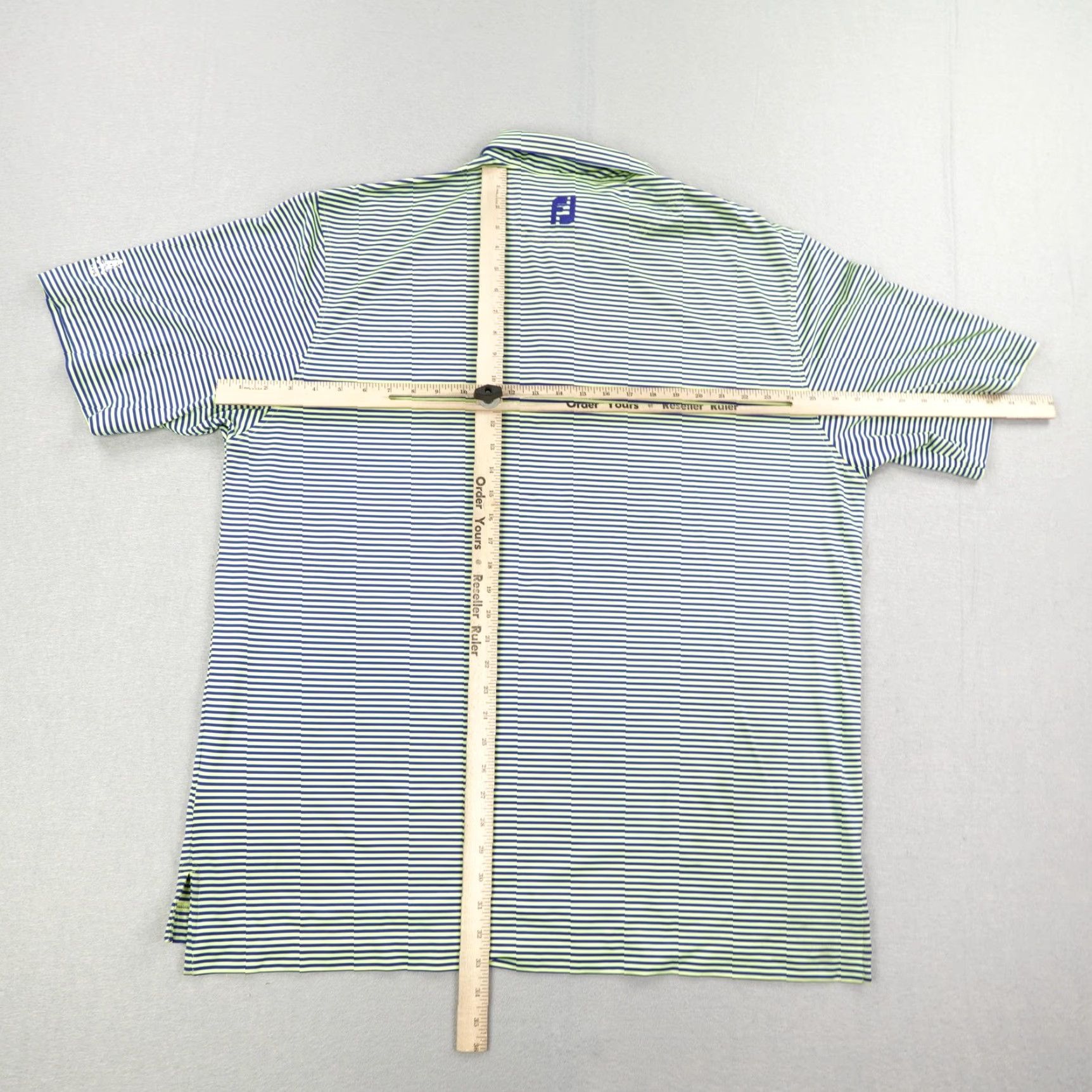 Footjoy FootJoy Polo Shirt Mens 2XL Short Sleeve Golf Breathable Moisture Wicking Blue Green Stripes San Gabriel Club Mens Size US XXL / EU 58 / 5 - 6 Thumbnail