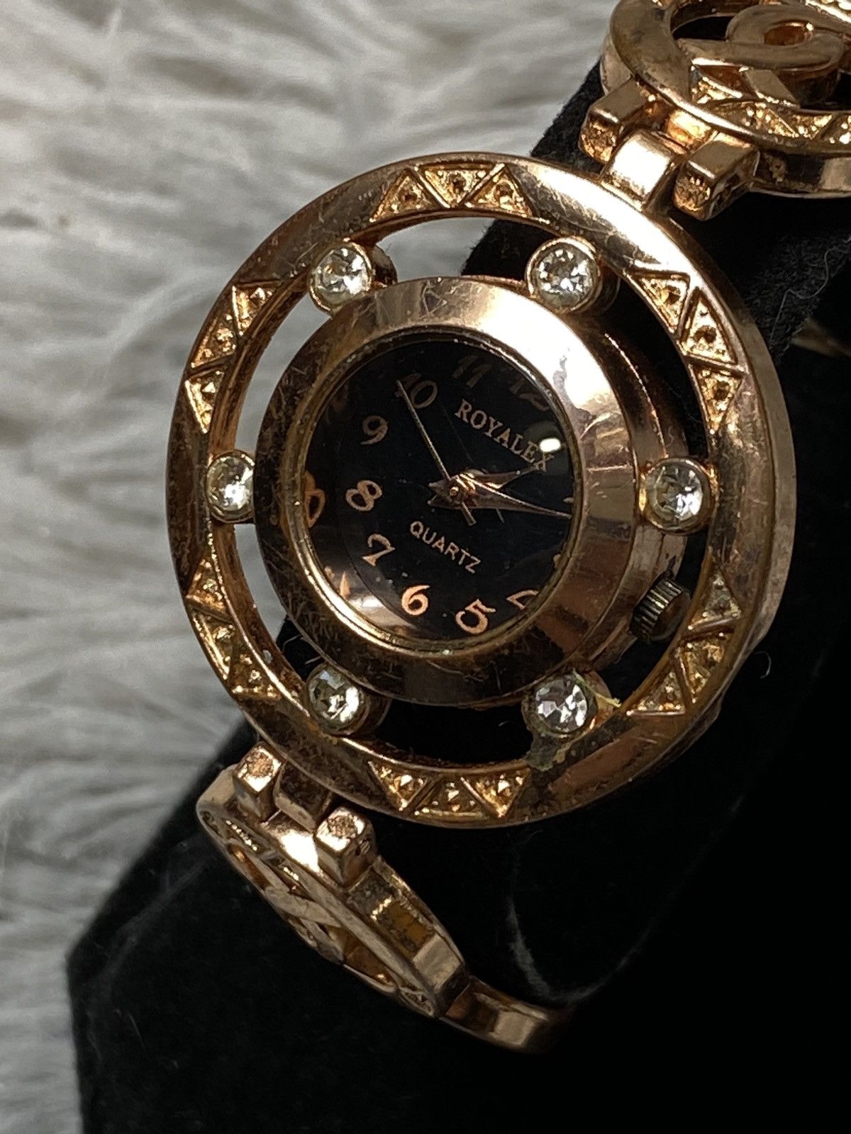Vintage Royalex Gold-Tone Statement Watch with Black Dial Size ONE SIZE - 1 Thumbnail