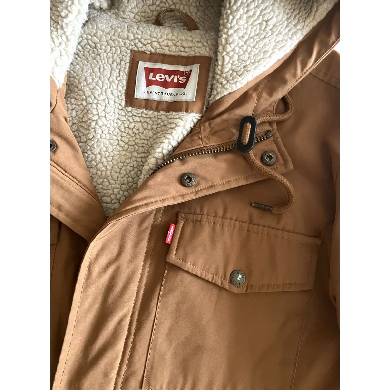 Levi's Levi's Men's Parka Jacket Shirt Chore Hooded Lined Arctica Arctic Cloth Sherpa zip Snap Zip Full Zip Weather Resistant 56" Chest Medium Brown Size US M / EU 48-50 / 2 - 2 Thumbnail