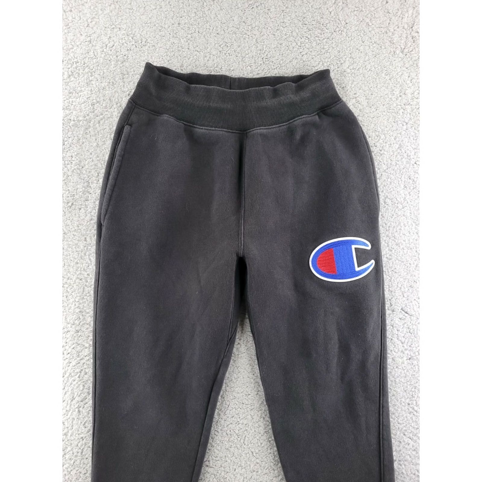 Champion VINTAGE Champion Reverse Weave Joggers Mens Small Black Logo Slim Tapered Pants Size US 29 - 2 Thumbnail