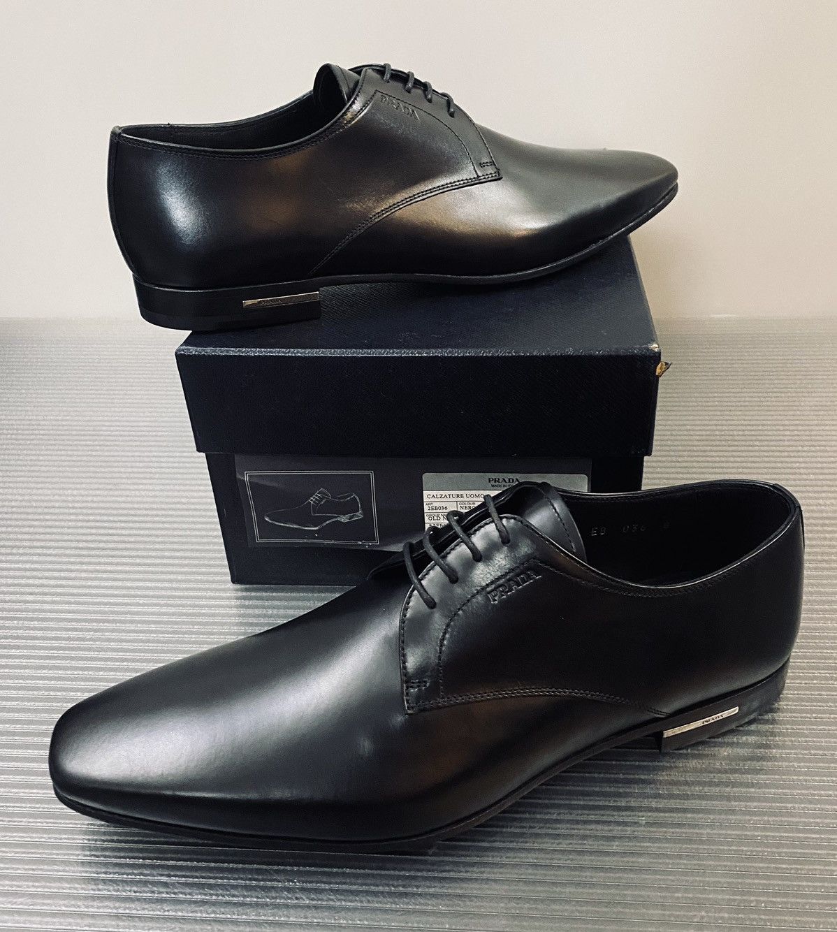 Prada Prada 🇮🇹 Nero calfskin logo ornamented stack heel derby 9 NEW Size US 9 / EU 42 - 4 Thumbnail