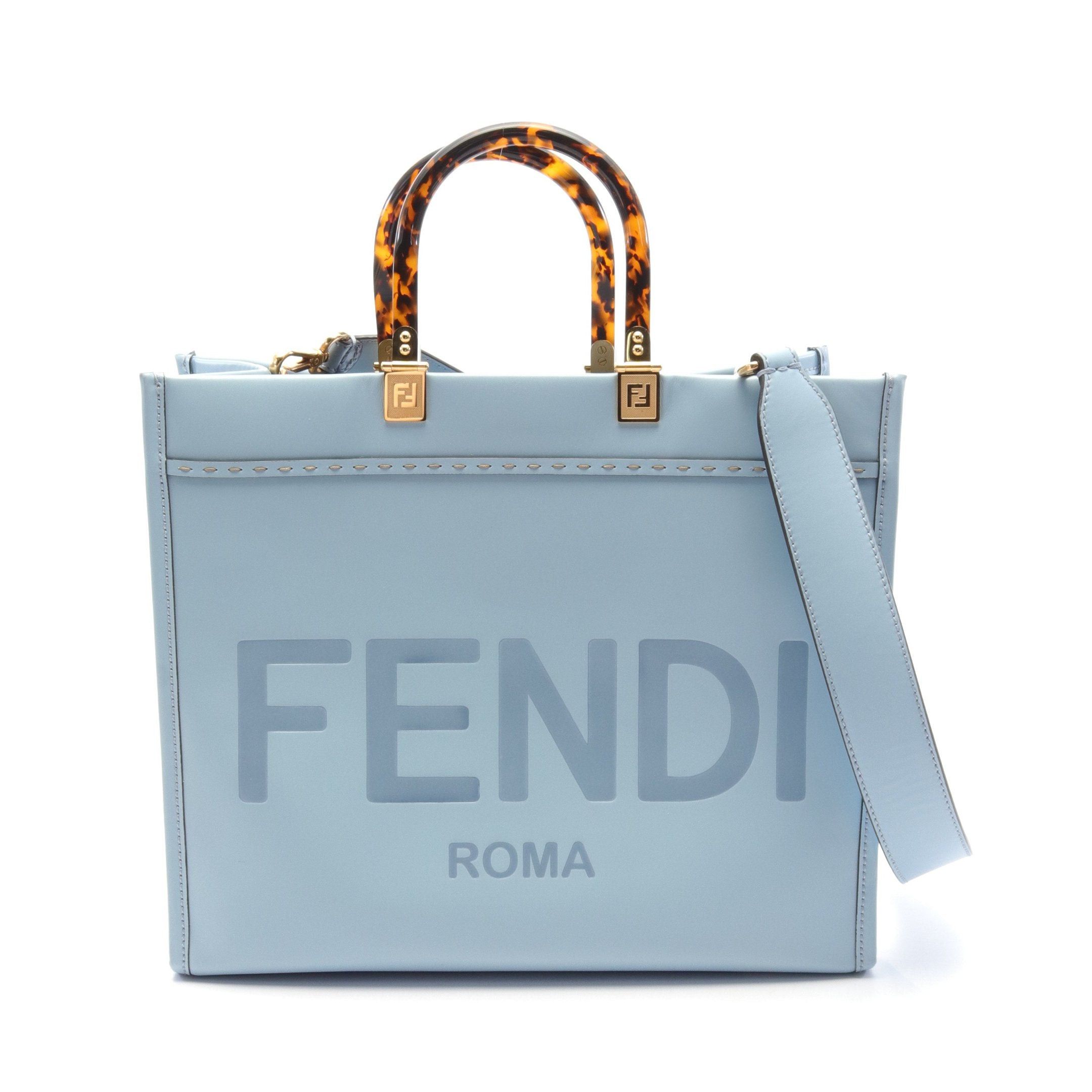 Fendi Fendi Sunshine Medium Handbag Tote Bag Leather Light Blue Size ONE SIZE - 1 Thumbnail