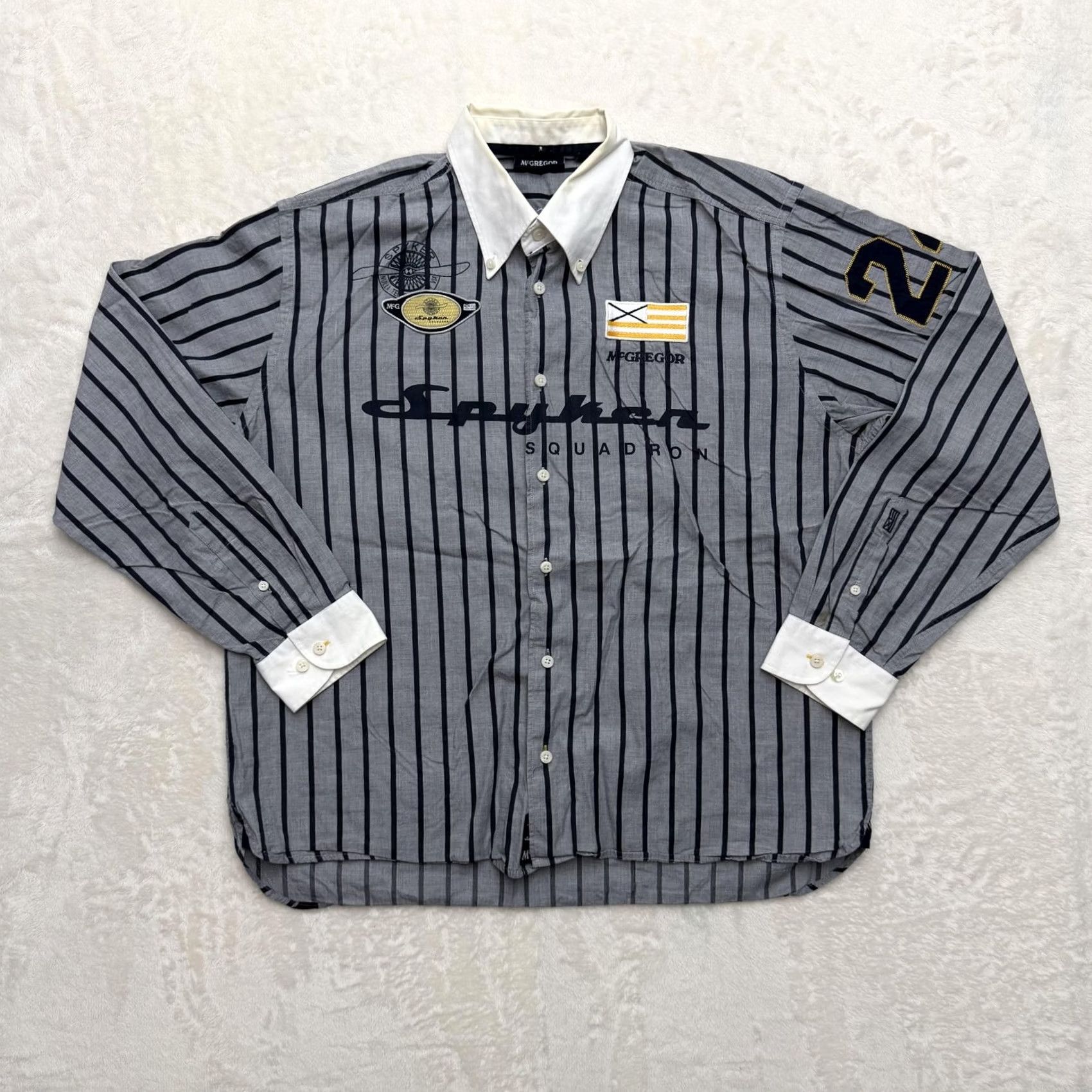 McGregor McGregor Shirt Mens XL Gray Navy Striped Button-Down Cotton Knit Embroidered Patches 24 Size US XL / EU 56 / 4 - 2 Thumbnail