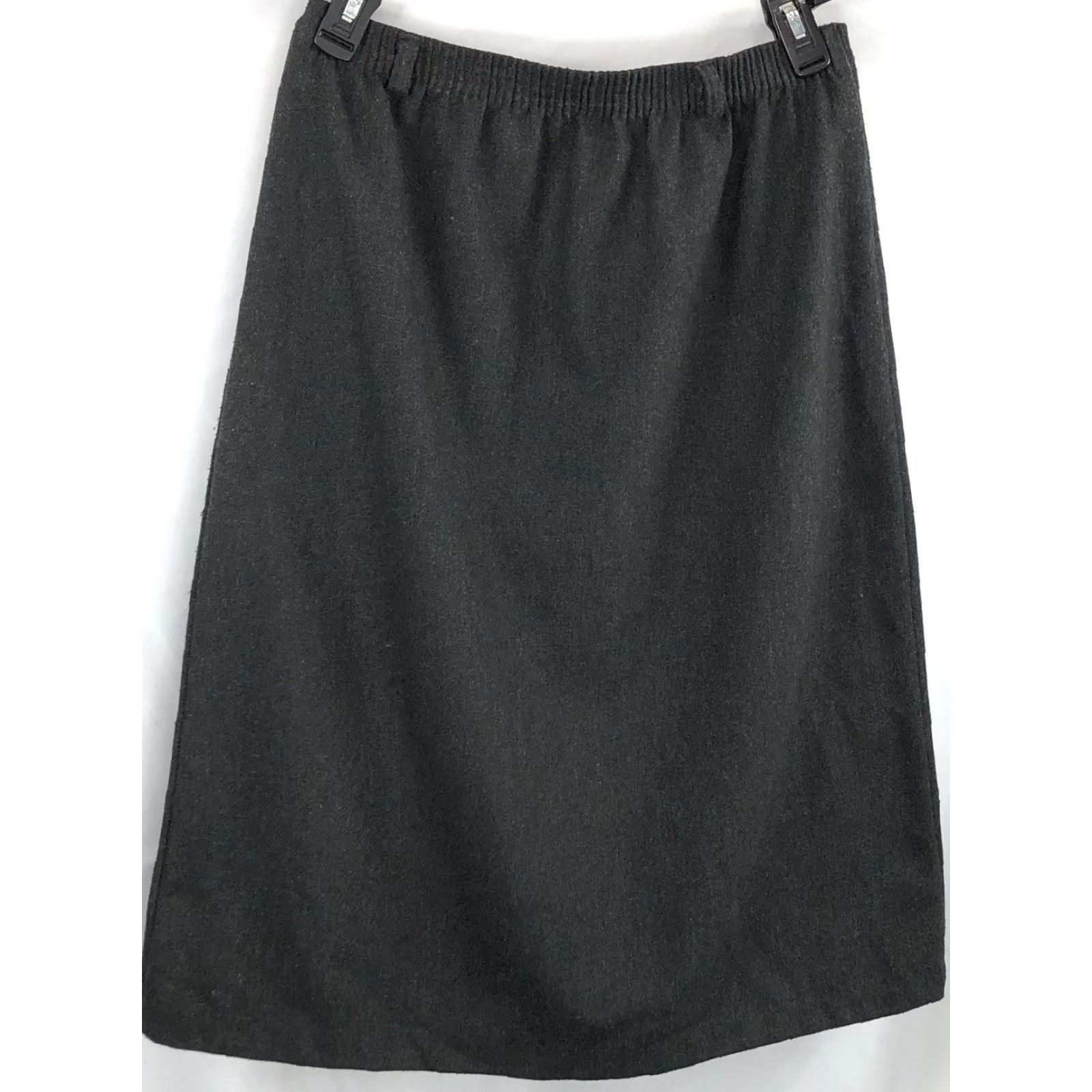 VINTAGE Armando Midi A-Line Skirt 13/14 Gray 28W Classic Preppy Wool Blend Belt Loops Elastic Waist Women