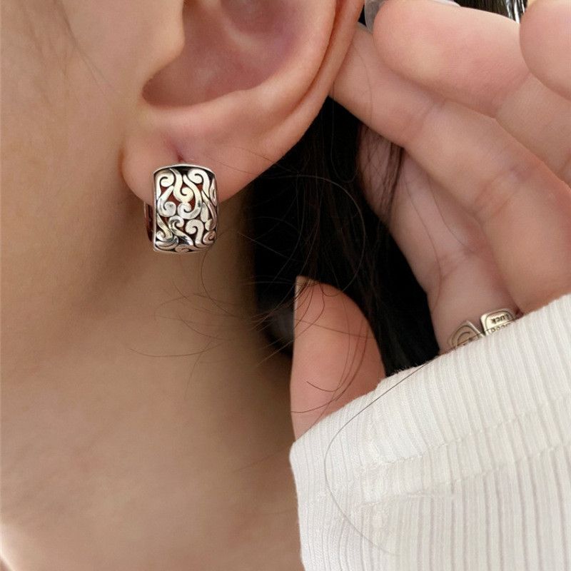 Sterling Silver 925 Sterling Silver Trendy Simple Retro Earrings Size ONE SIZE - 4 Thumbnail