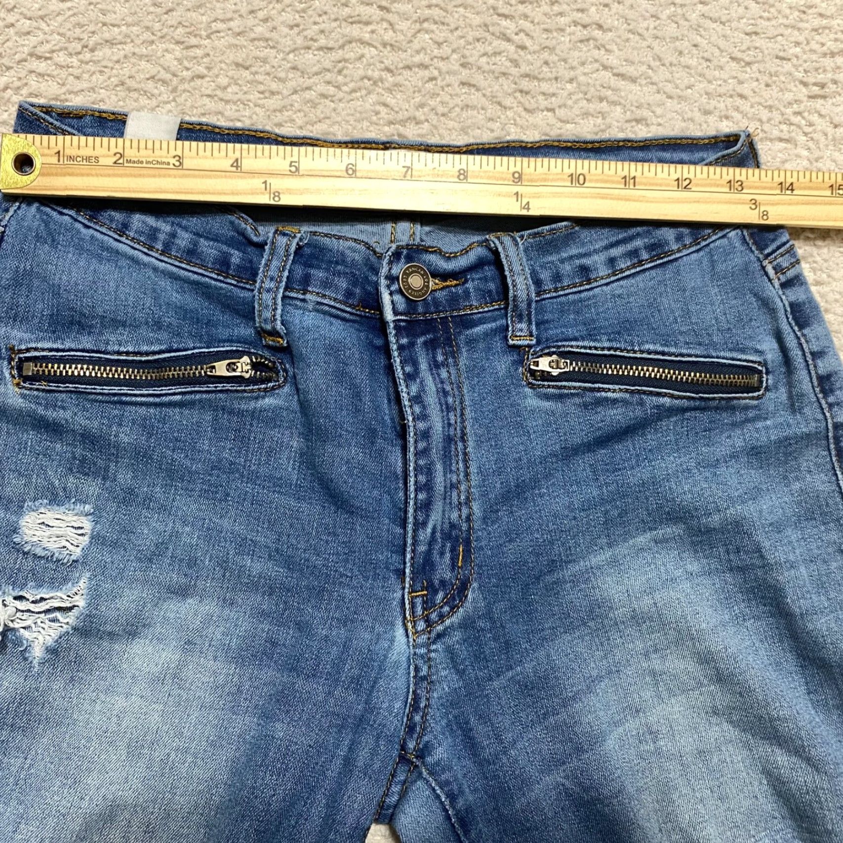 Vintage Kancan Womens Jeans 28 Blue Denim Skinny Mid Rise Distressed Jeans Women XS-28 Medium Wash Size 28" / US 6 / IT 42 - 5 Thumbnail