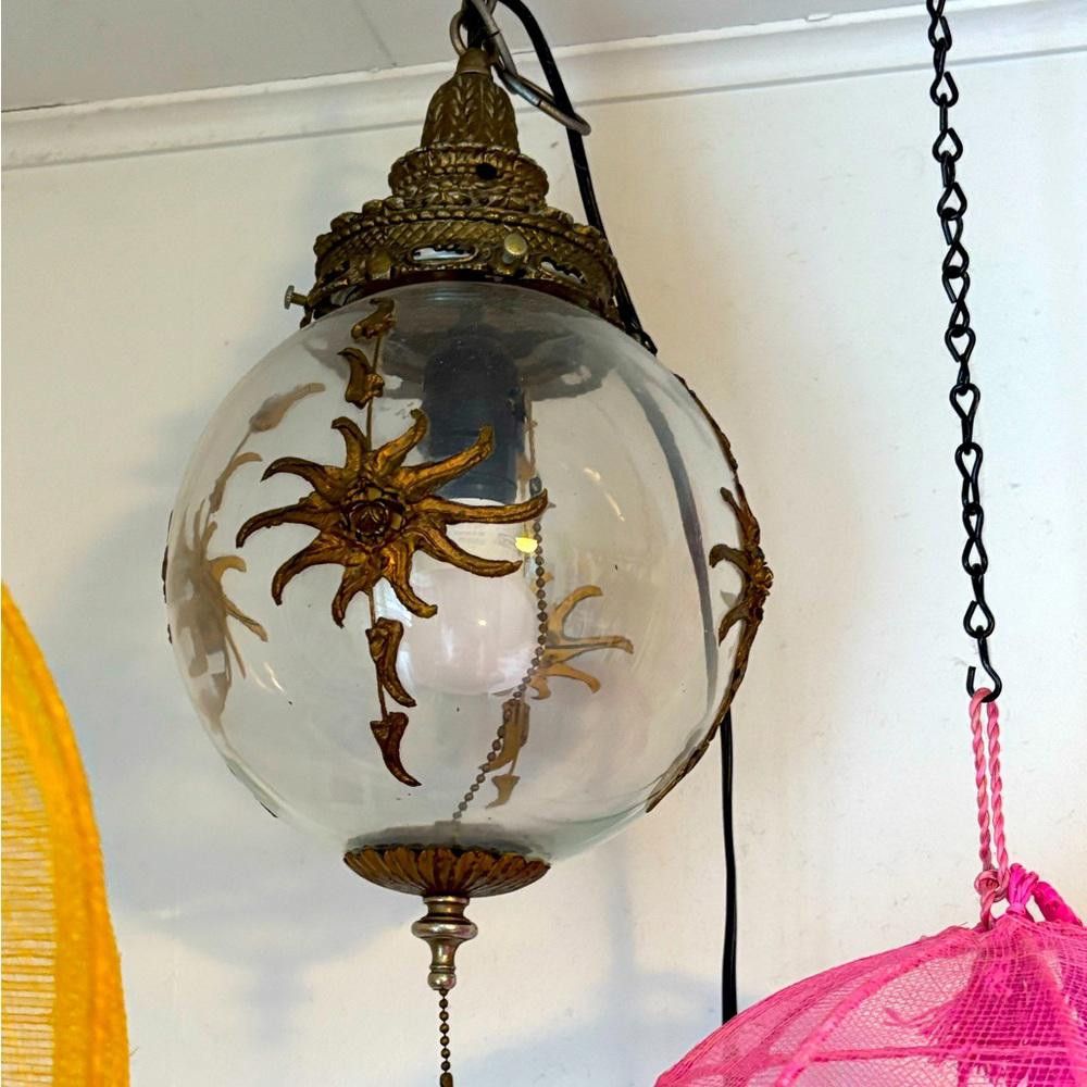 Designer Antique Hanging Light with Glass Globe and Metal Sun Decor Size ONE SIZE - 1 Thumbnail
