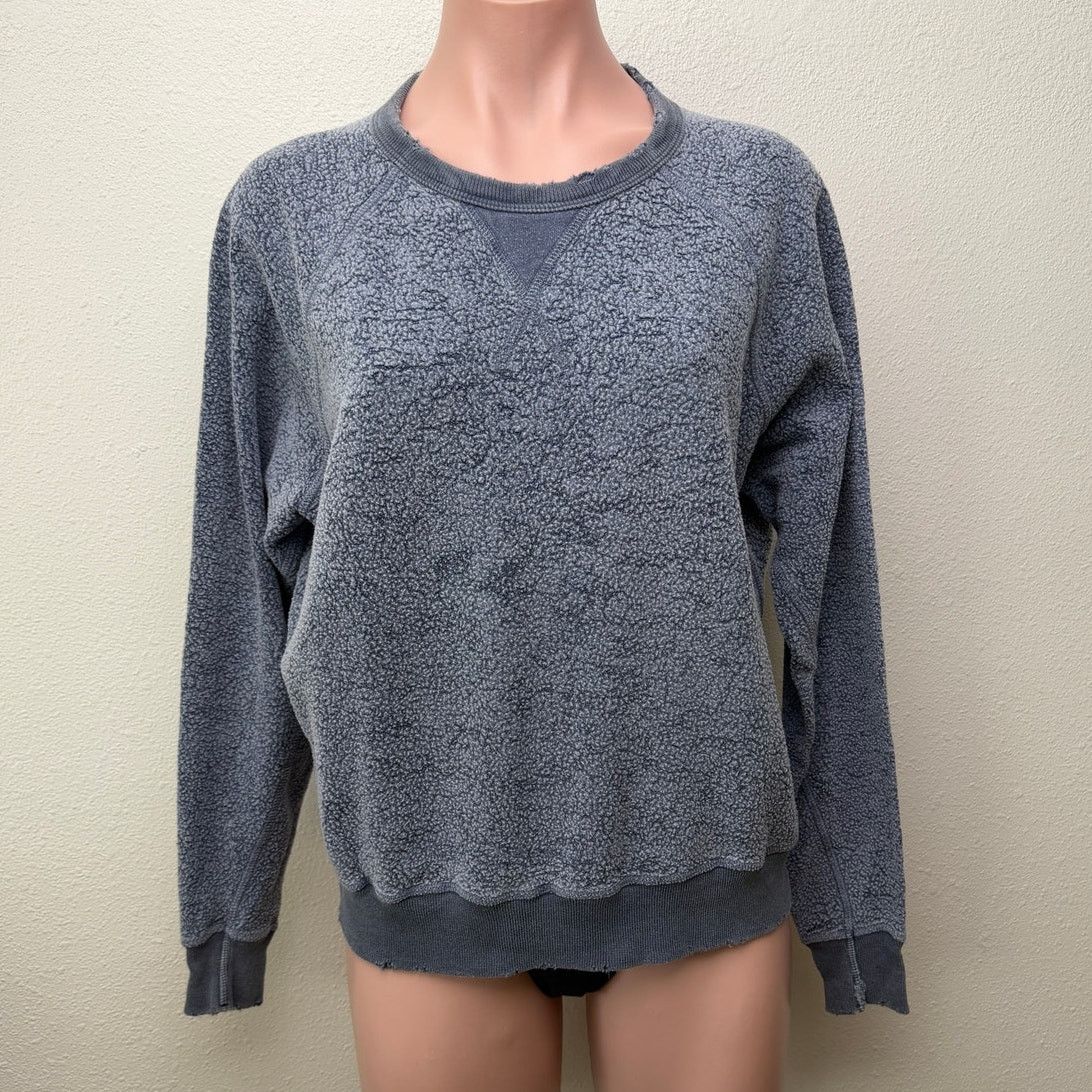 THE GREAT The Great. Blue Fleece Sweatshirt Distressed Raw Hem Size 0 Size XS / US 0-2 / IT 36-38 - 3 Thumbnail