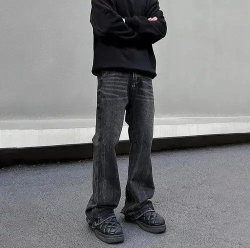 Designer × Japanese Brand × Jean Loose Straight-leg Flared Black Jeans Size US 31 - 3 Thumbnail