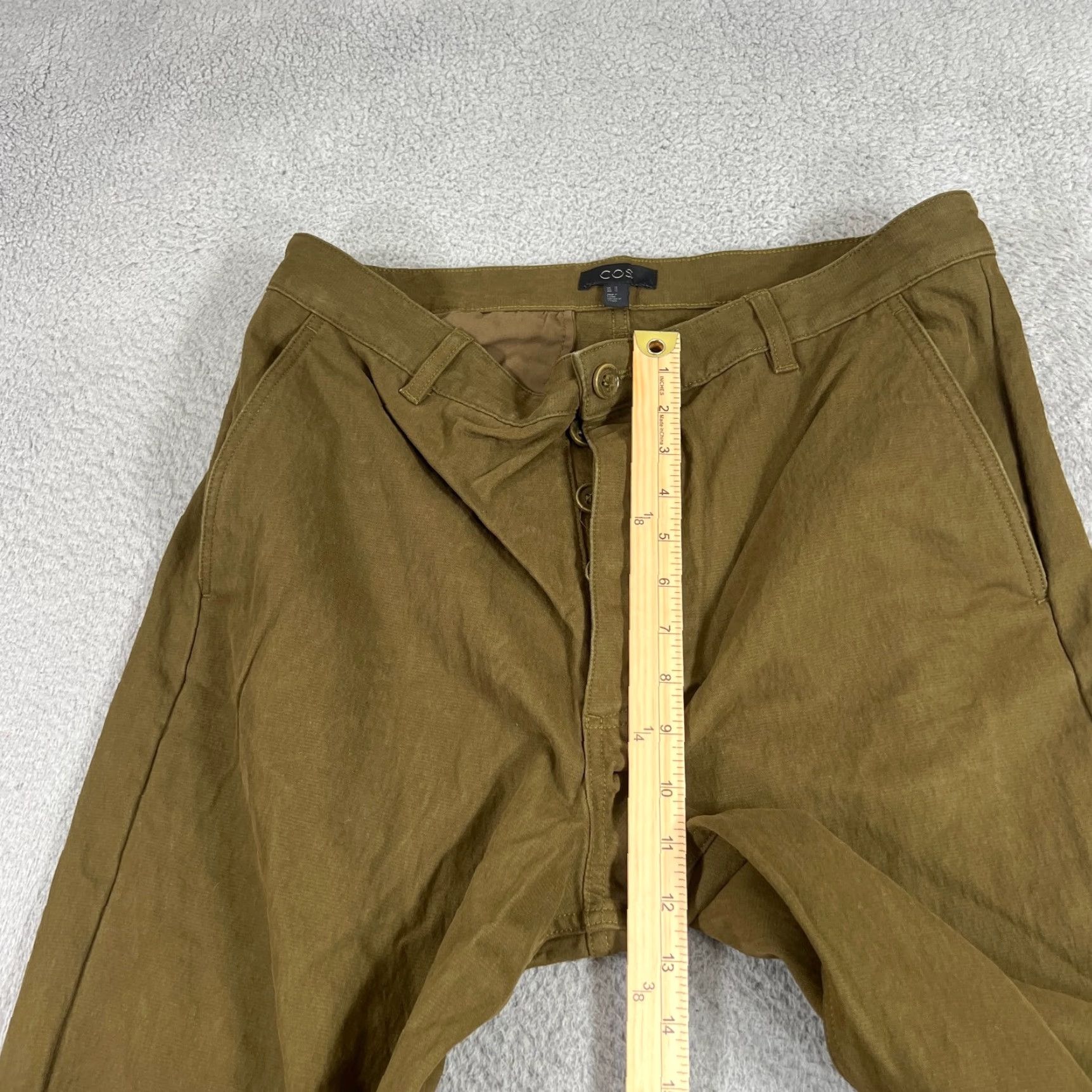 Cos VINTAGE COS Women's Straight Leg Pants Size 12 Cotton Blend Twill Olive Green Chino Casual Business Formal Size 34" / US 12 / IT 48 - 4 Thumbnail
