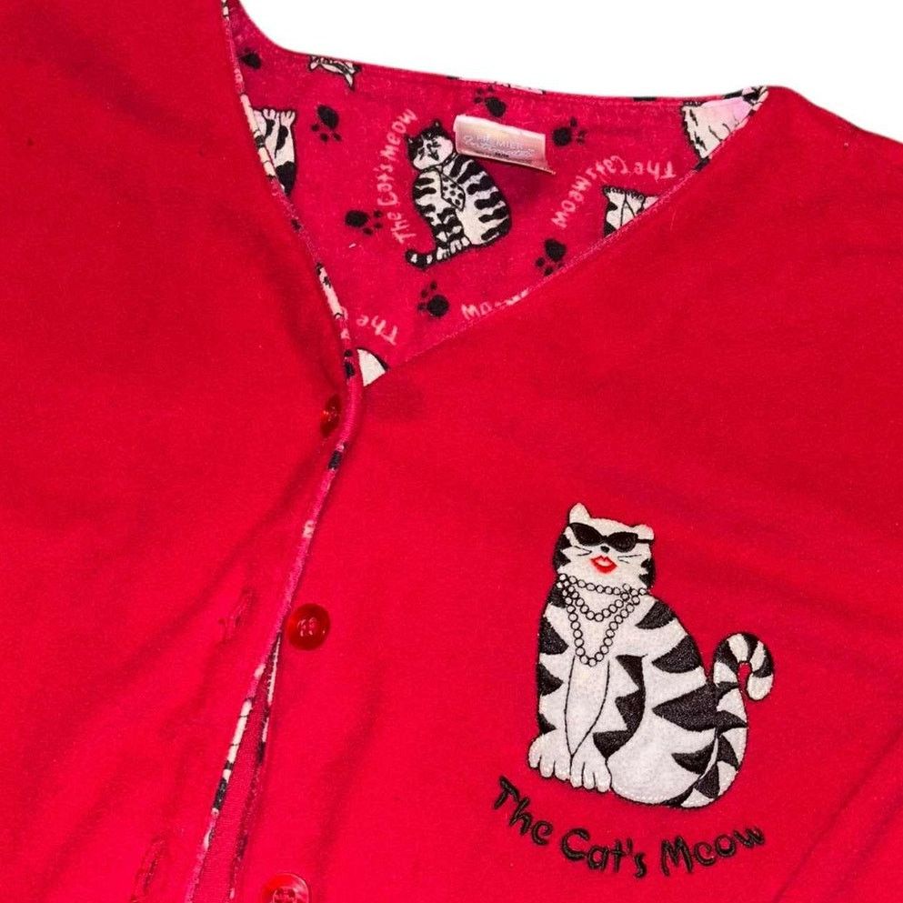 Other The Cat’s Meow Red Button Up Fleece Cardigan Sweater Top MD Size M / US 6-8 / IT 42-44 - 5 Thumbnail