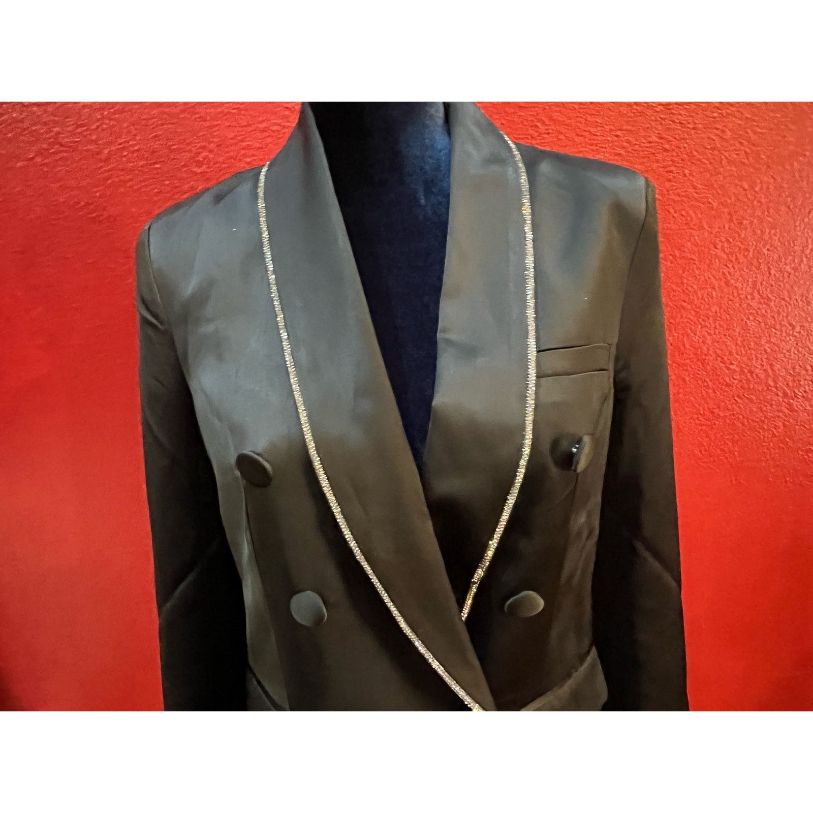 Jason Wu JASON WU RHINESTONE EMBELLISHED TRIM BLACK SATIN JACKET Size S / US 4 / IT 40 - 8 Thumbnail