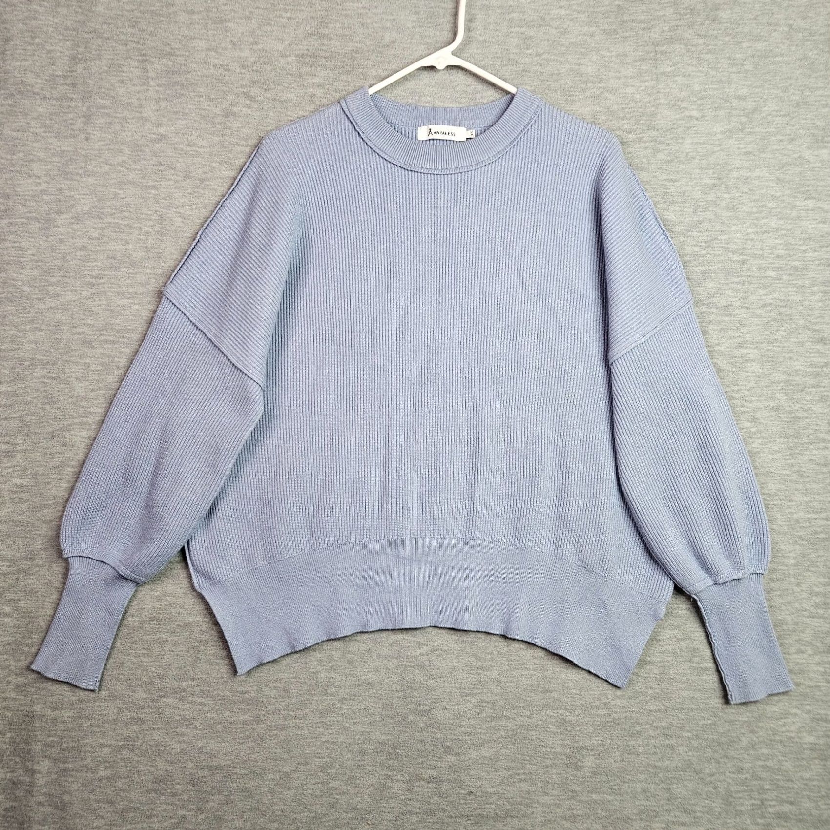 Vintage ANRABESS Women’s XS Blue Ribbed Knit Crewneck Sweater Soft Pullover Size XS / US 0-2 / IT 36-38 - 2 Thumbnail