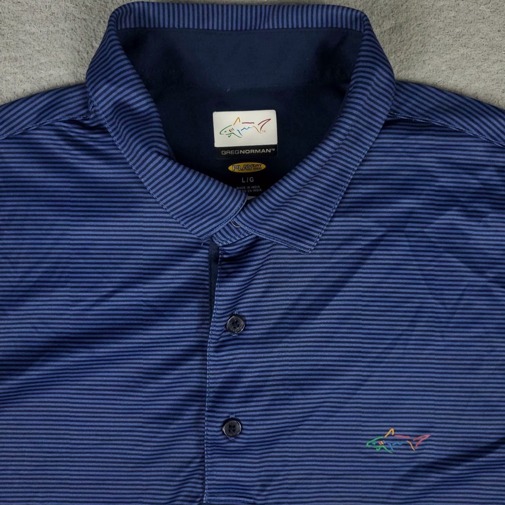 Vintage Greg Norman Polo Shirt Mens Large Blue Striped Shark Golf Short Sleeve Polo - Greg Norman - Polo - Blue - Striped - Short Sleeve - Mens Size US L / EU 52-54 / 3 - 2 Thumbnail
