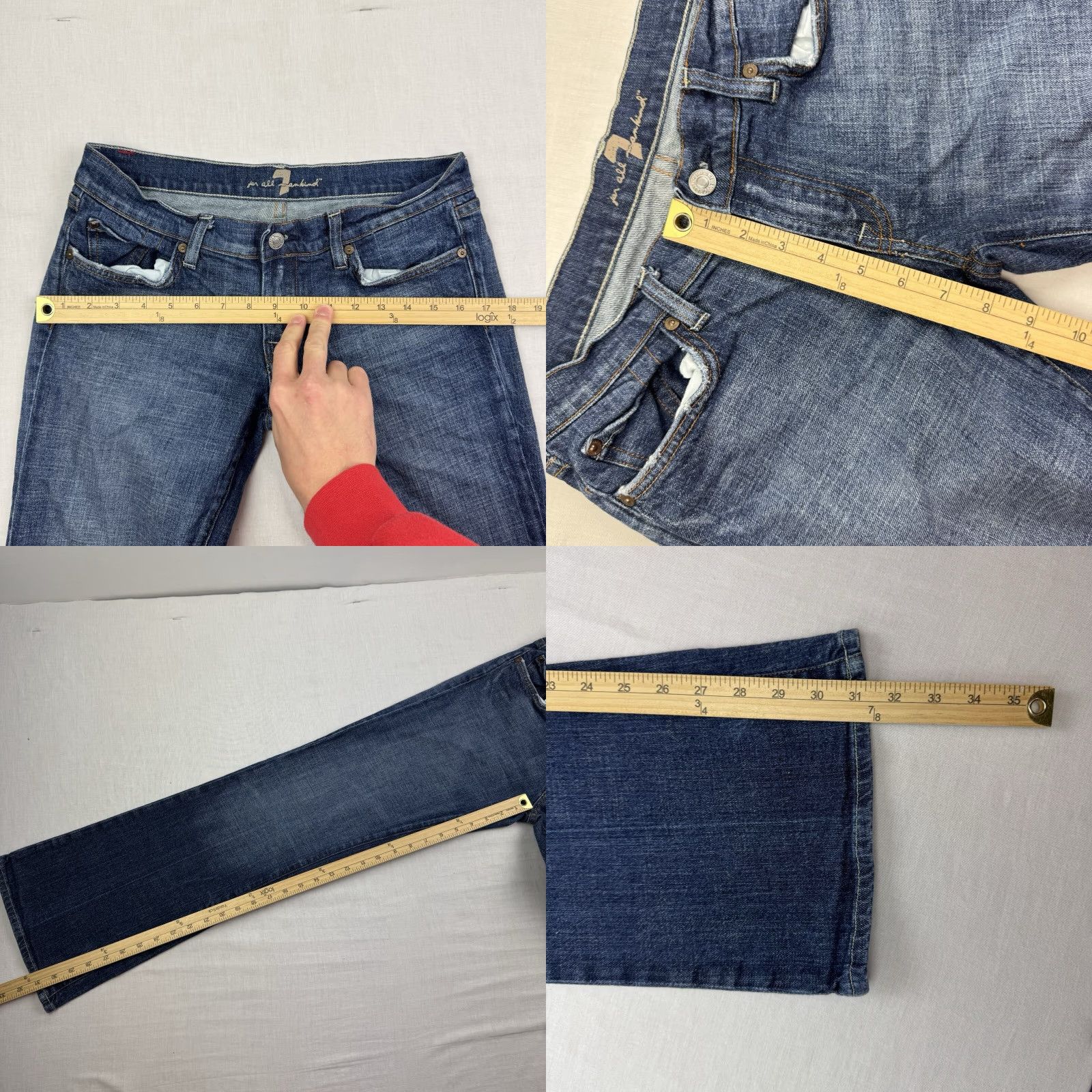 7 For All Mankind VINTAGE 7 For All Mankind Jeans Bootcut Womens 29 Blue Y2K Hipster Bejeweled Low Rise 31in Inseam Size 29" - 8 Thumbnail