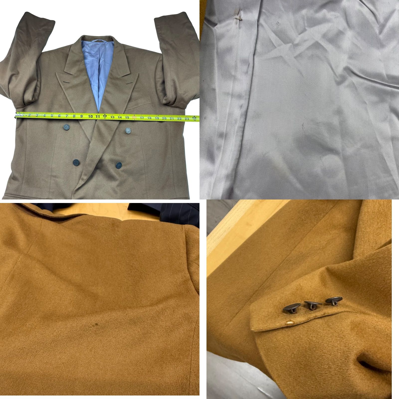 Vintage Hickey Freeman Blazer Men's London 100% Cashmere Double Breasted Khaki/Tan 44L Size 44R - 9 Thumbnail