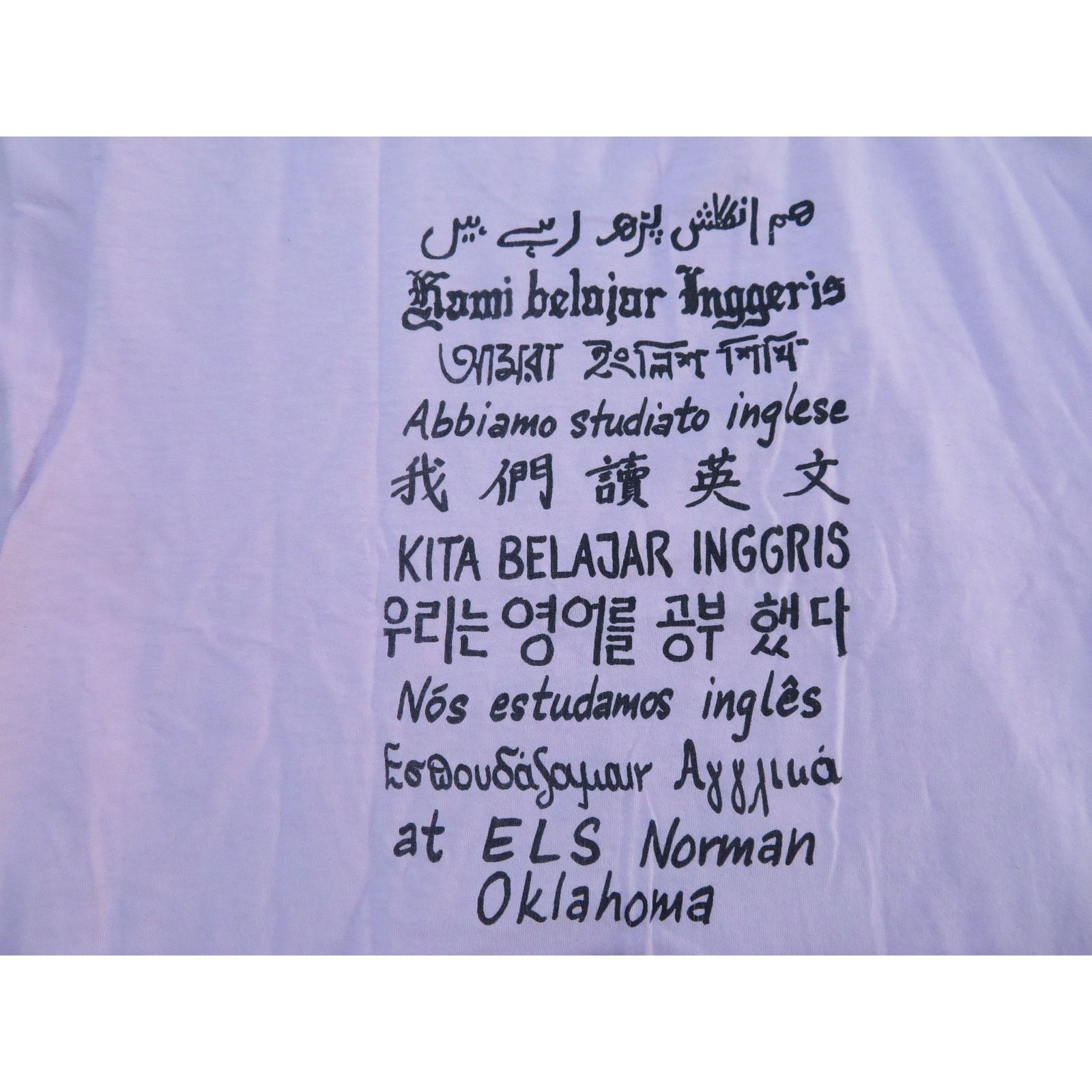 Other We Study English In Many Languages T-Shirt Lavender XL 90s Size US XL / EU 56 / 4 - 5 Thumbnail