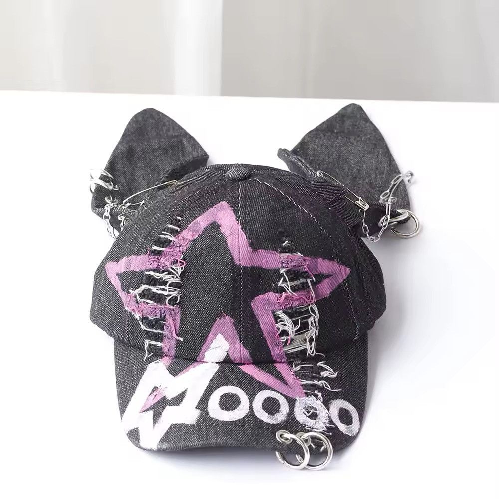 Japanese Brand Avant garde rabbit ear distressed raw denim cap Size ONE SIZE - 2 Thumbnail