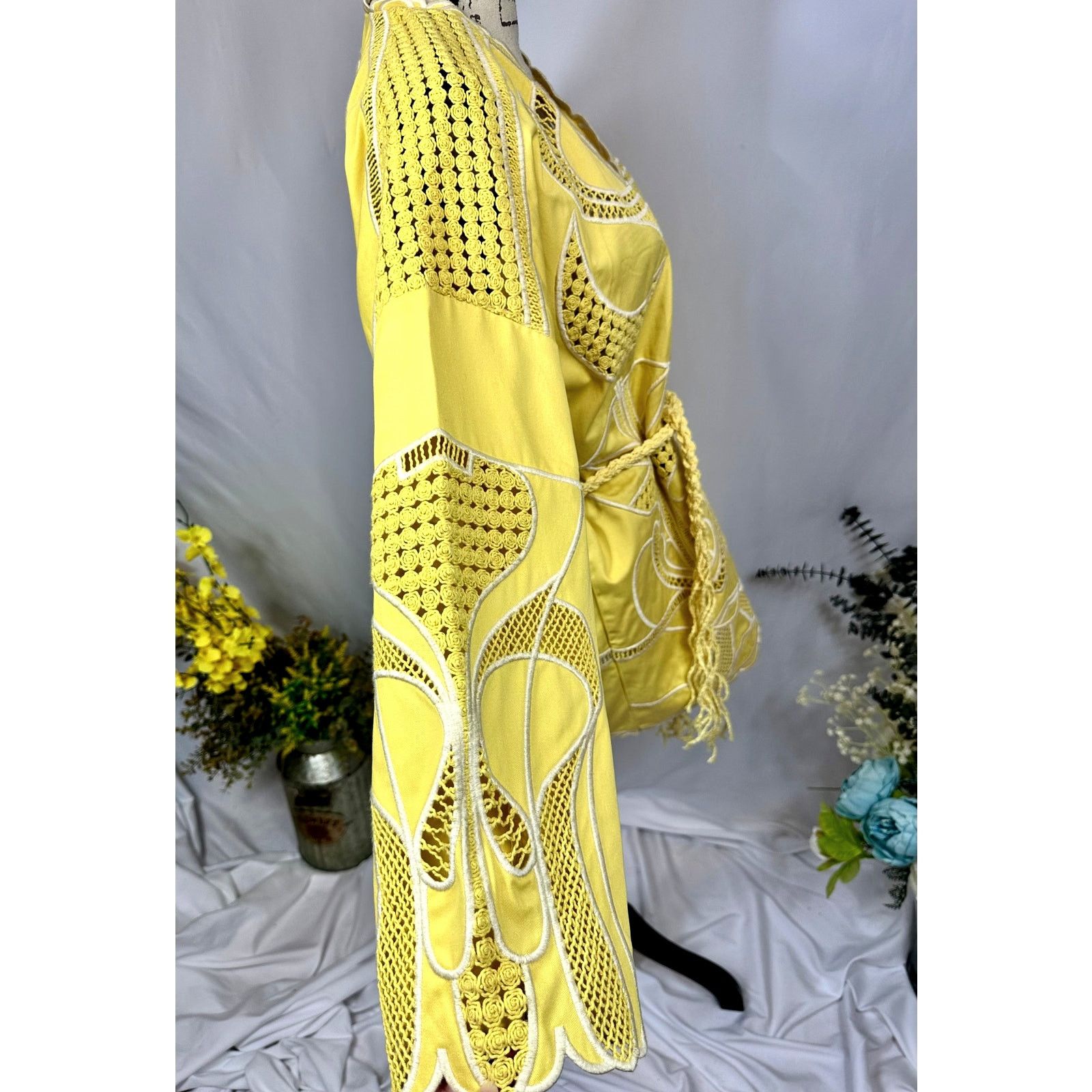 Maje Maje Crochet-Panel Cotton Jacket Belt Yellow size 40 (L) Size L / US 10 / IT 46 - 14 Thumbnail