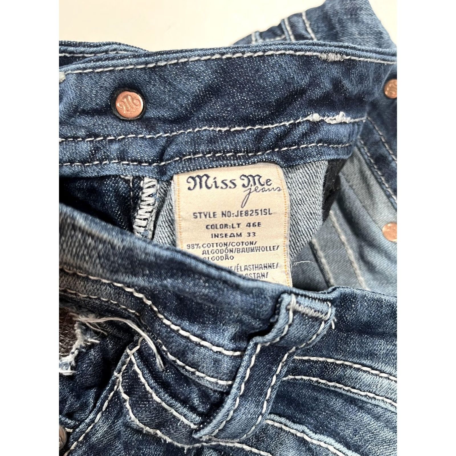 Miss Me Miss Me Jeans 29 Blue Signature Skinny Low Rise Distressed Rhinestone Jeans Size 29" - 5 Thumbnail