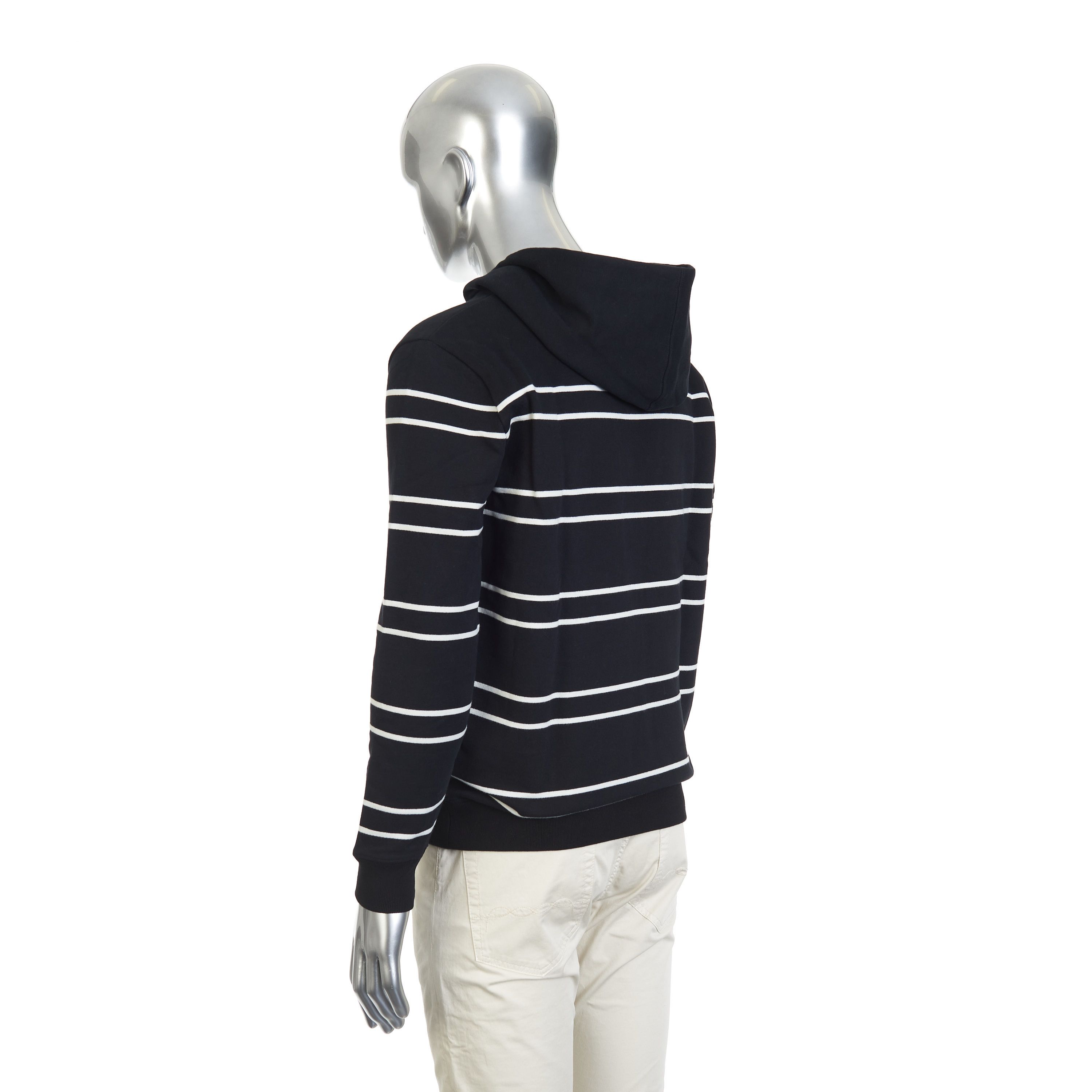 Saint Laurent Paris Hooded Sweatshirt In Striped Black Cotton & Logo Embroidey Size US M / EU 48-50 / 2 - 5 Thumbnail