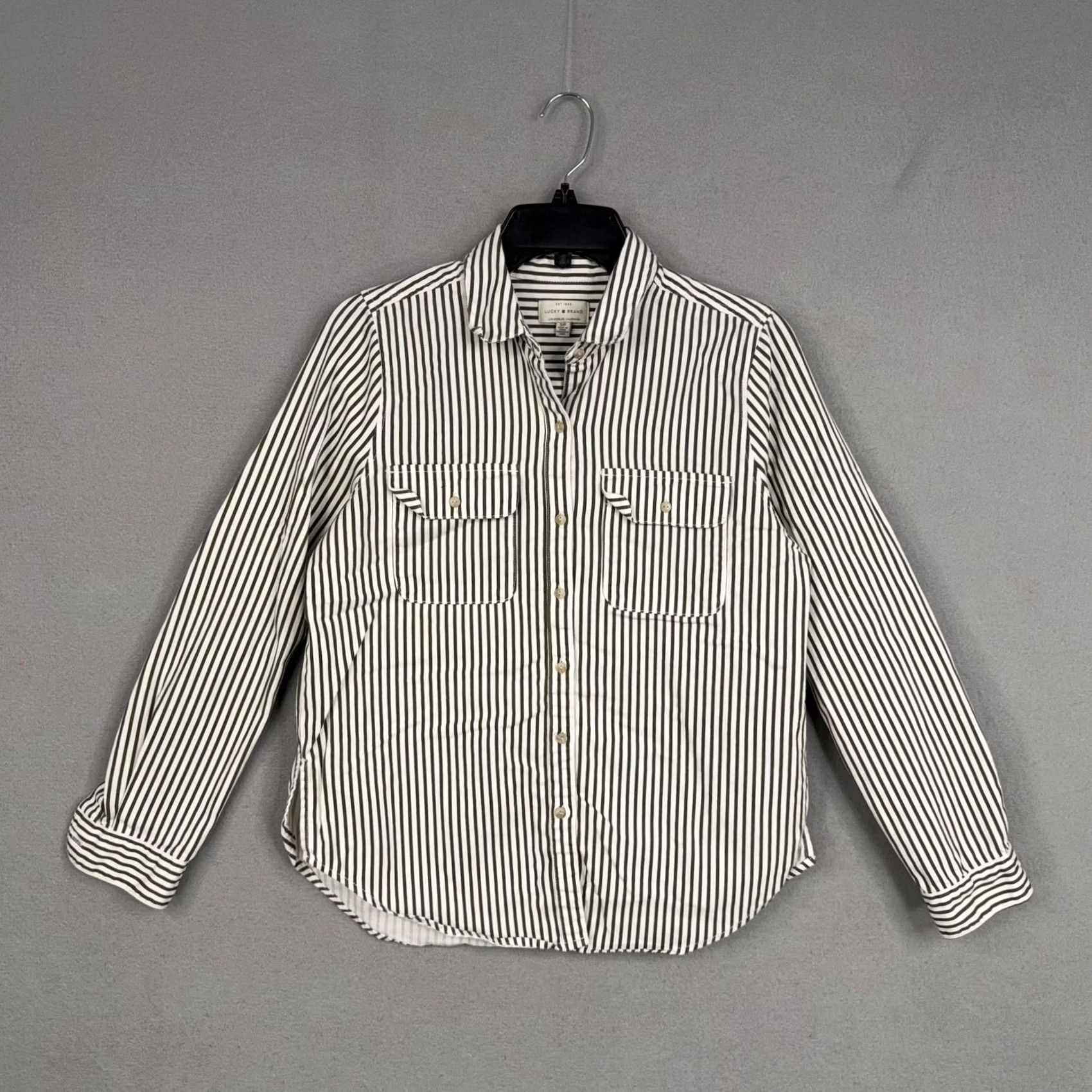 Lucky Brand Lucky Brand Shirt Womens Small White Green Stripe Button Front Long Sleeve Casual Denim Size S / US 4 / IT 40 - 2 Thumbnail