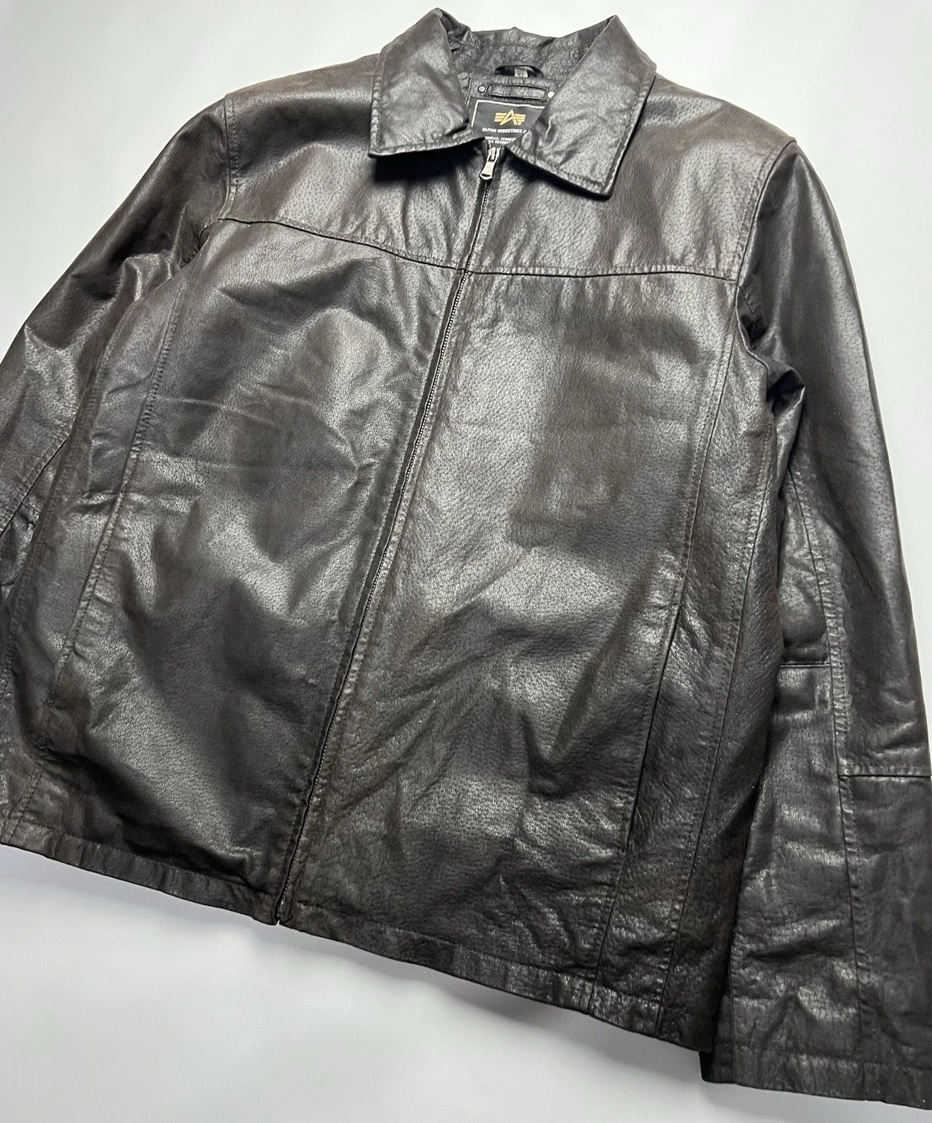 Alpha Industries Alpha Industries Vintage 90's Men's Brown Leather Zip Jacket Size US L / EU 52-54 / 3 - 6 Thumbnail