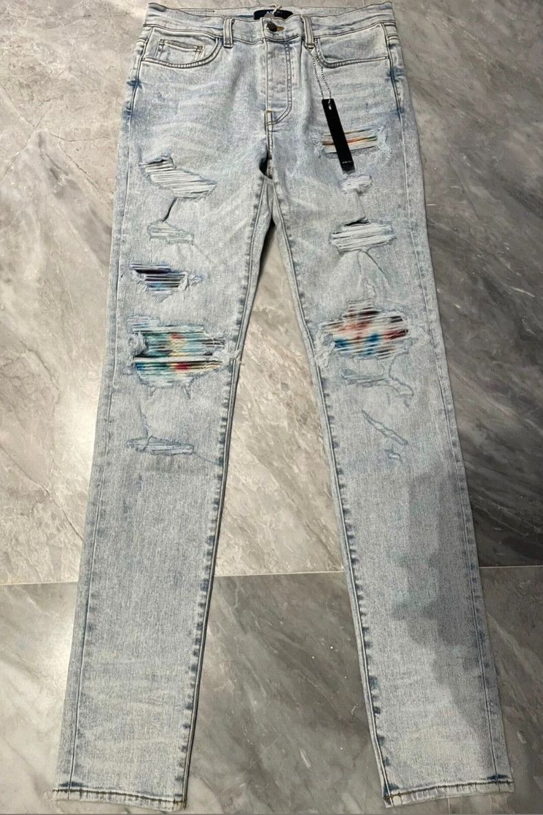 Amiri Amiri rainbow patched blue denim pants Size US 33 - 1 Thumbnail