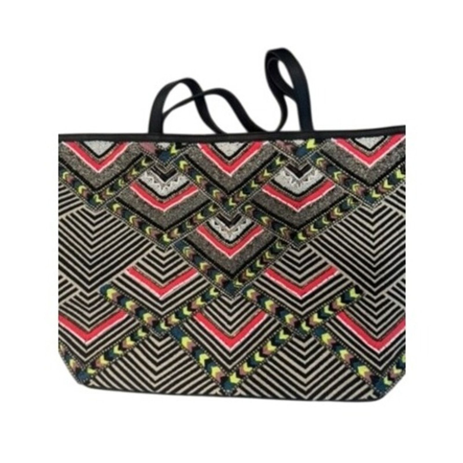 Rebecca Minkoff Rebecca Minkoff Geometric Beaded Tote Bag Black White Red Size ONE SIZE - 1 Thumbnail