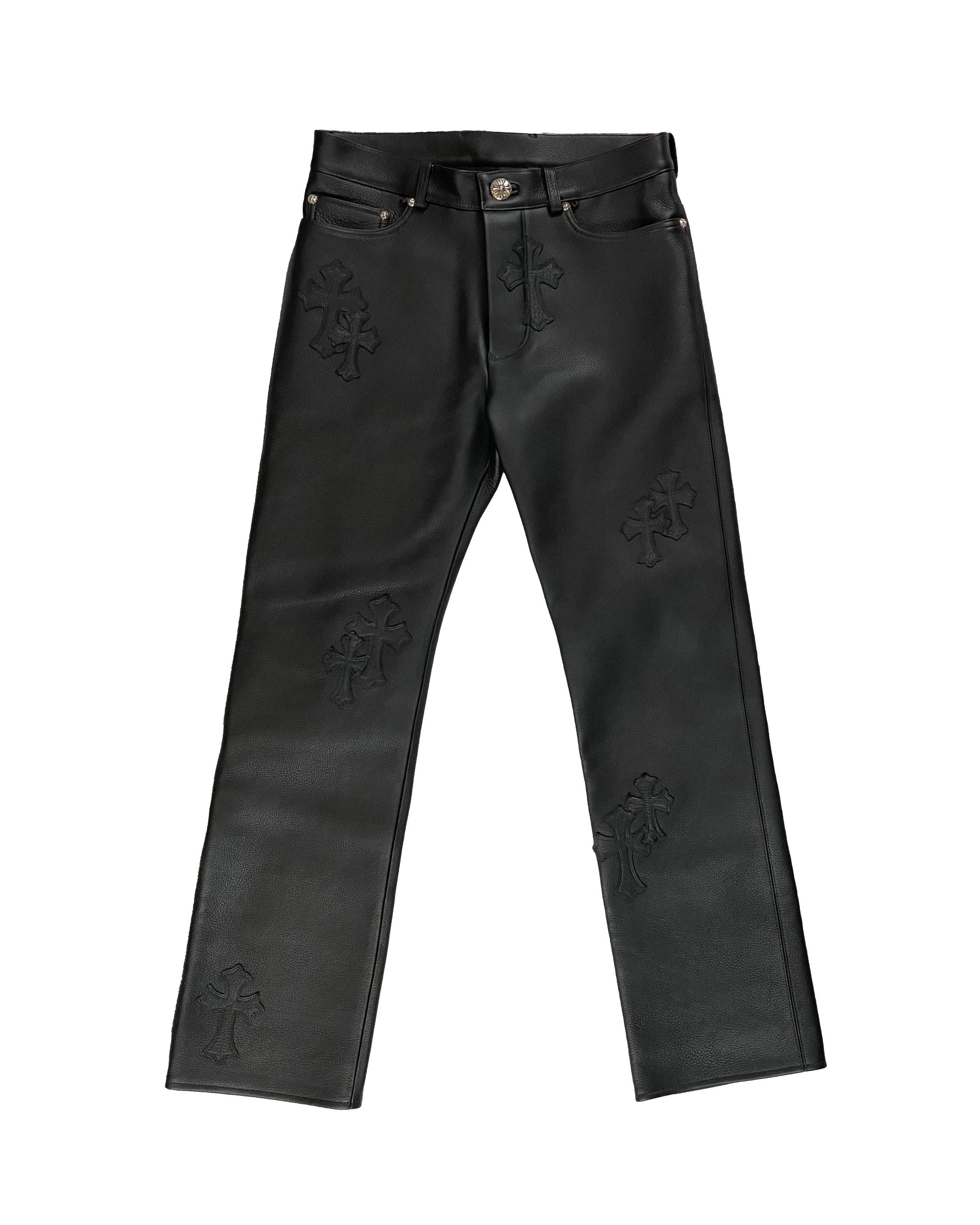 image of Chrome Hearts Leather Cross Patch Chino Pants in Black, Men's (Size 30)