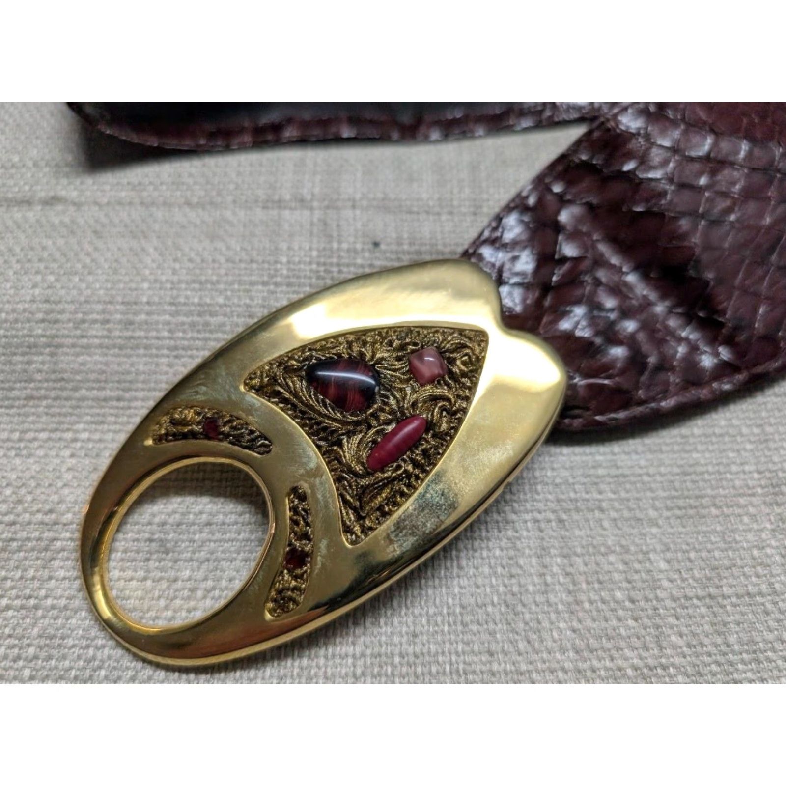 Vintage VINTAGE Morris Moskowitz GENUINE SNAKESKIN belt, Red Burgundy, M, 2.5" width, Leather, Women's, Glam, Tie Belt, 34-35 in, 1980s, Mens? Womens Size M / US 6-8 / IT 42-44 - 2 Thumbnail
