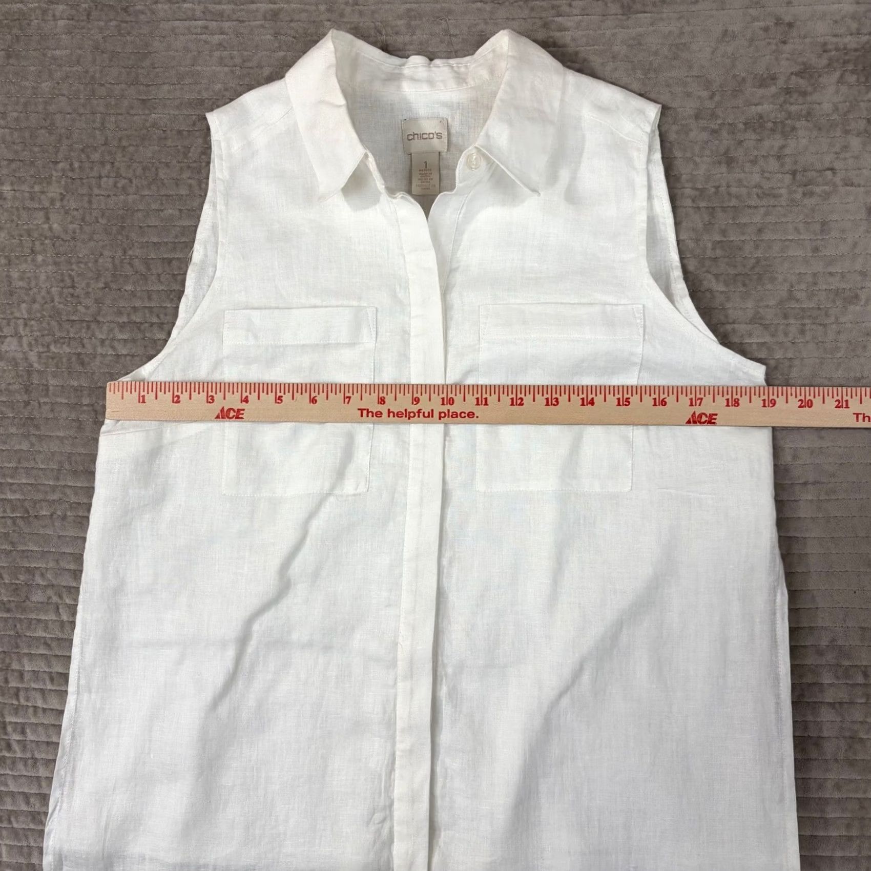 Vintage Chico's Sleeveless Linen Tunic Top White Button Front Pockets Petite 1 M 8P Womens Tunic Size M / US 6-8 / IT 42-44 - 4 Thumbnail