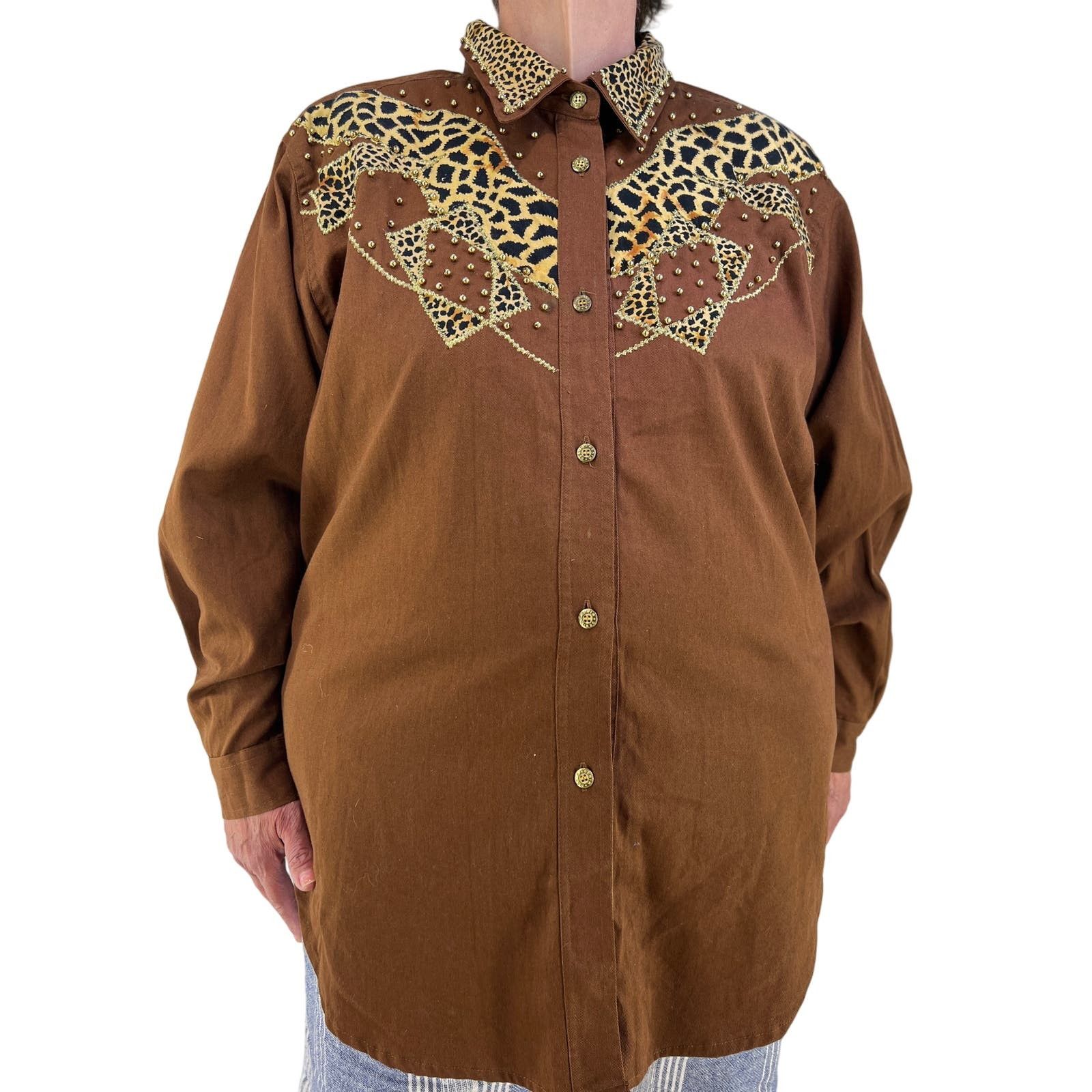 Other × Vintage Vintage Ashley Stewart Button Up Shirt Leopard Print Brown Size XXL / US 16-18 / IT 52-54 - 1 Thumbnail