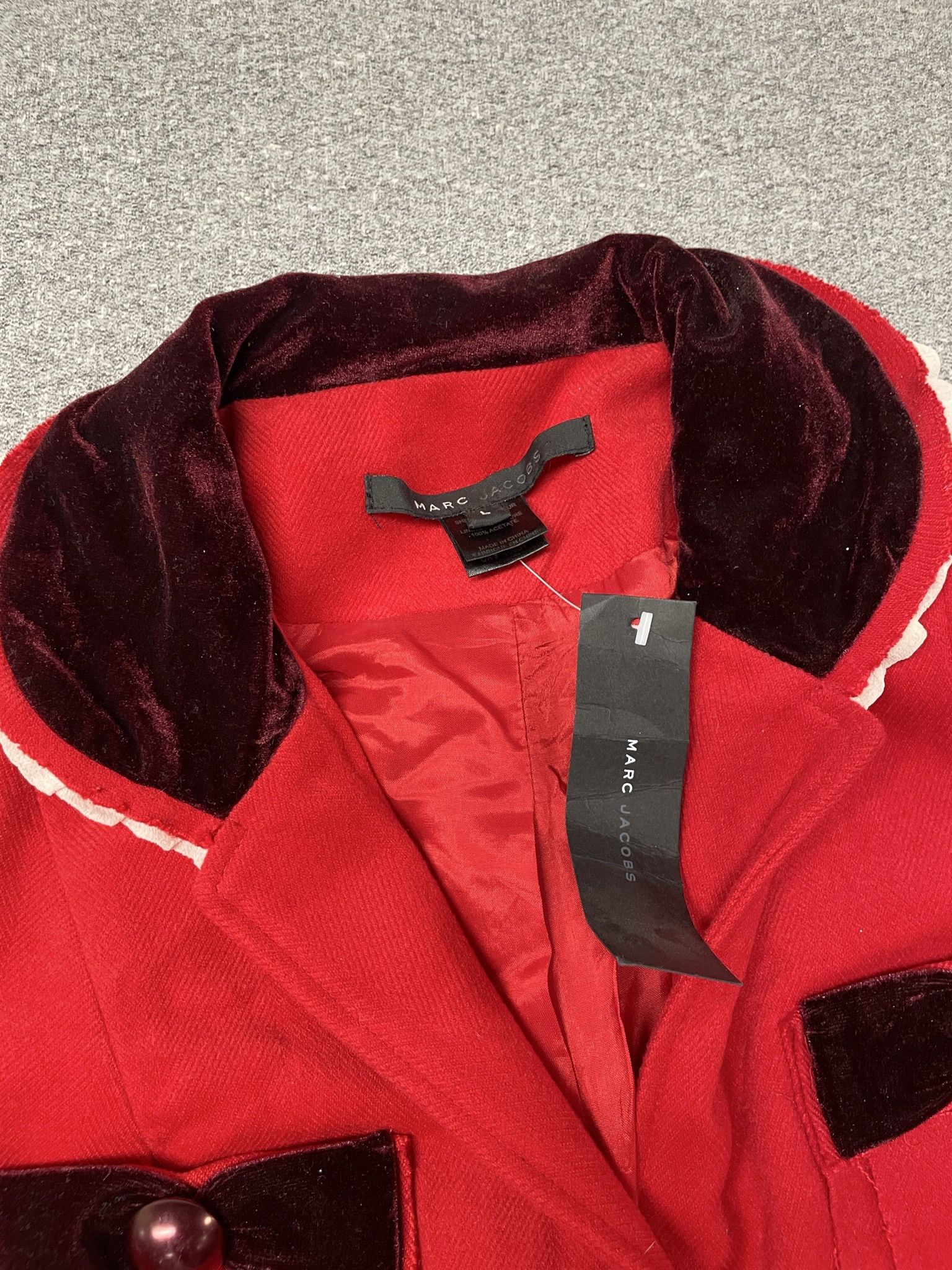 Marc Jacobs Deadstock Y2K Marc Jacobs Red Wool Coat with Velvet Trim and Bow Accents Size M / US 6-8 / IT 42-44 - 3 Thumbnail
