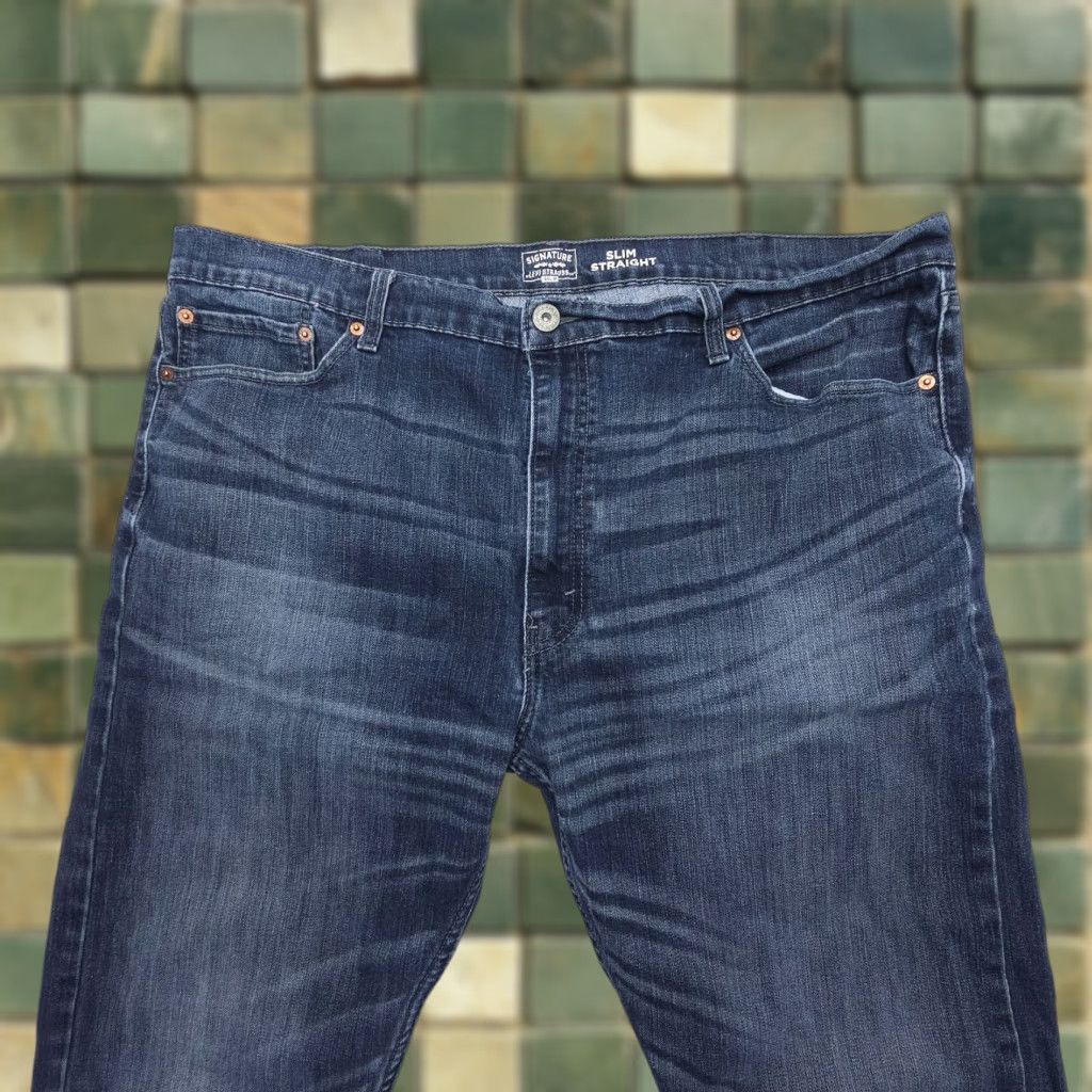 Levi's Levi's Signature Slim Straight Denim Jeans Mens 44 x 30 Dark Wash Cotton Blend Blue 5-Pocket Stretch Size US 44 / EU 60 - 1 Thumbnail