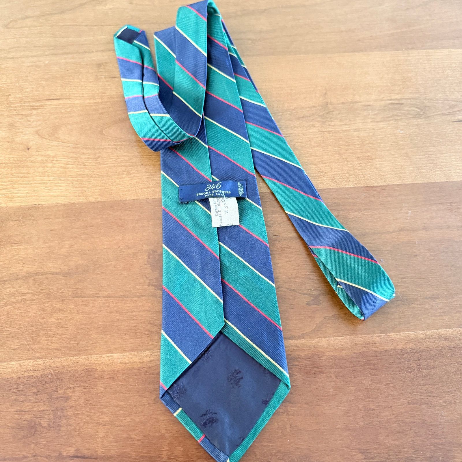 Brooks Brothers Brooks Brothers 346 Green & Navy Striped Silk Tie Size ONE SIZE - 3 Thumbnail