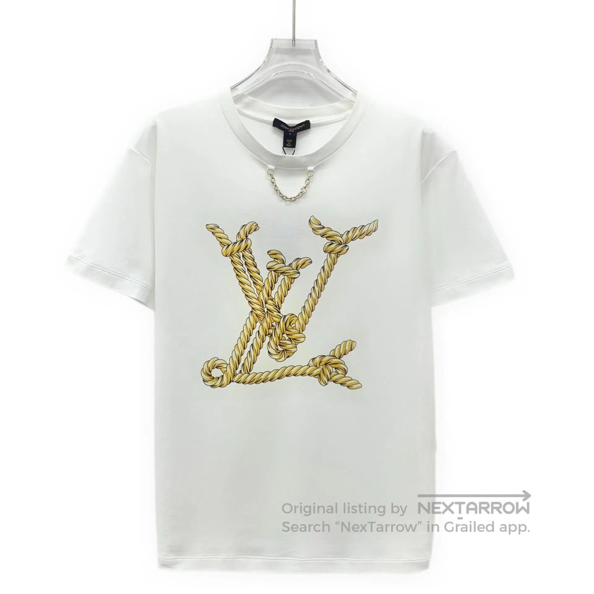 Louis Vuitton Louis Vuitton White Logo Rope Print Cotton Round Neck Shor Size US L / EU 52-54 / 3 - 1 Thumbnail