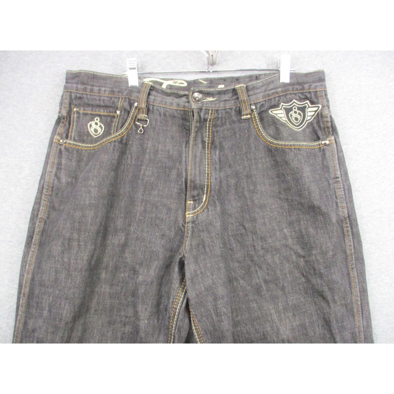 Vintage VINTAGE Eight 732 Jeans Mens 34x32 Baggy Loose Hip Hop Grunge Metal Embroidered Logo Patch Stains Studded Size US 38 / EU 54 - 3 Thumbnail