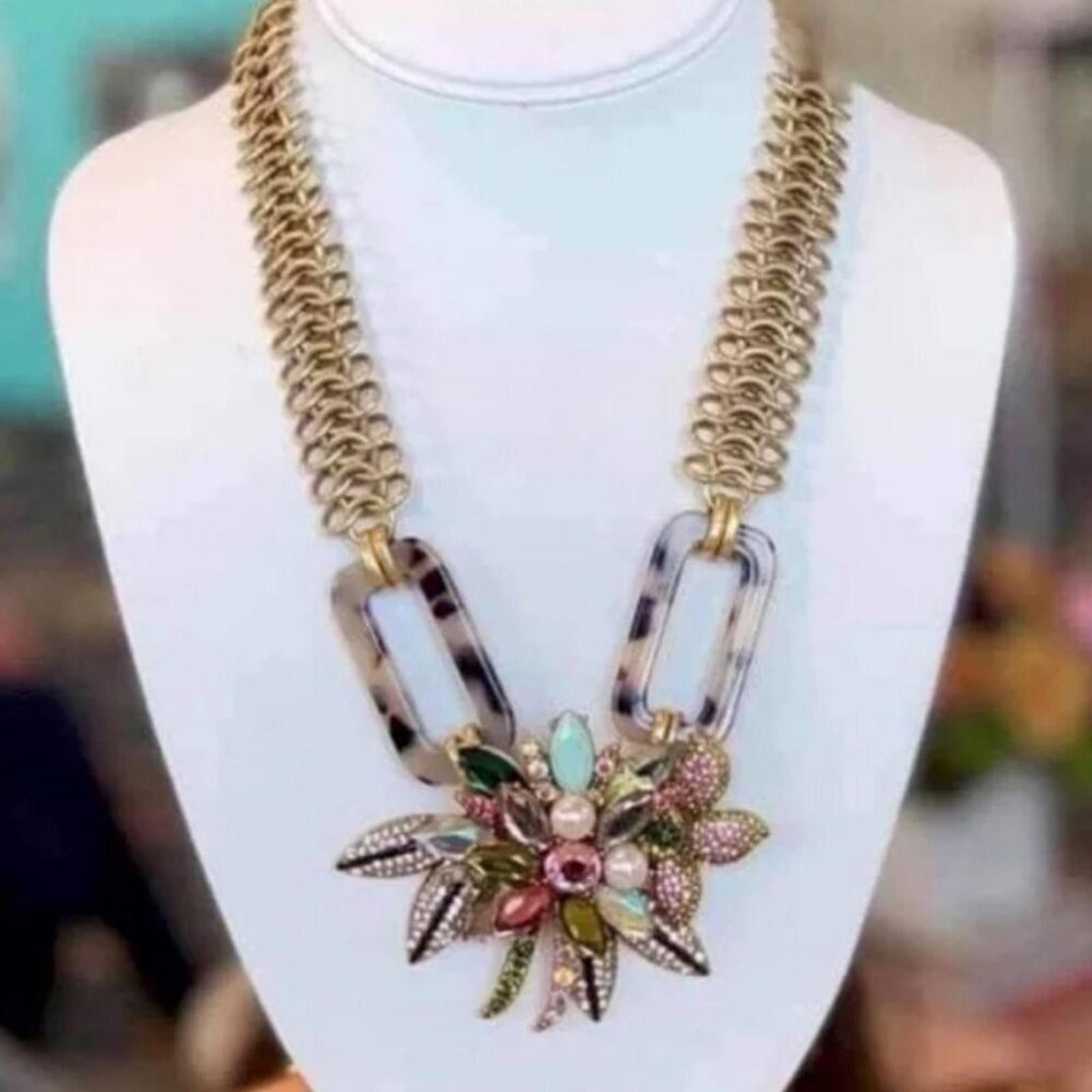 Vintage Stella & Dot Statement Floral Necklace Mixed Media Gold Tone Size ONE SIZE - 1 Thumbnail