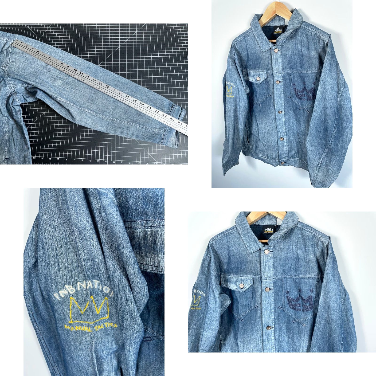 Denime PNB Nation Jean Jacket Men's 2XL Blue Denim Hip Hop Streetwear Y2K Vintage Jacket Size US 39 - 8 Thumbnail