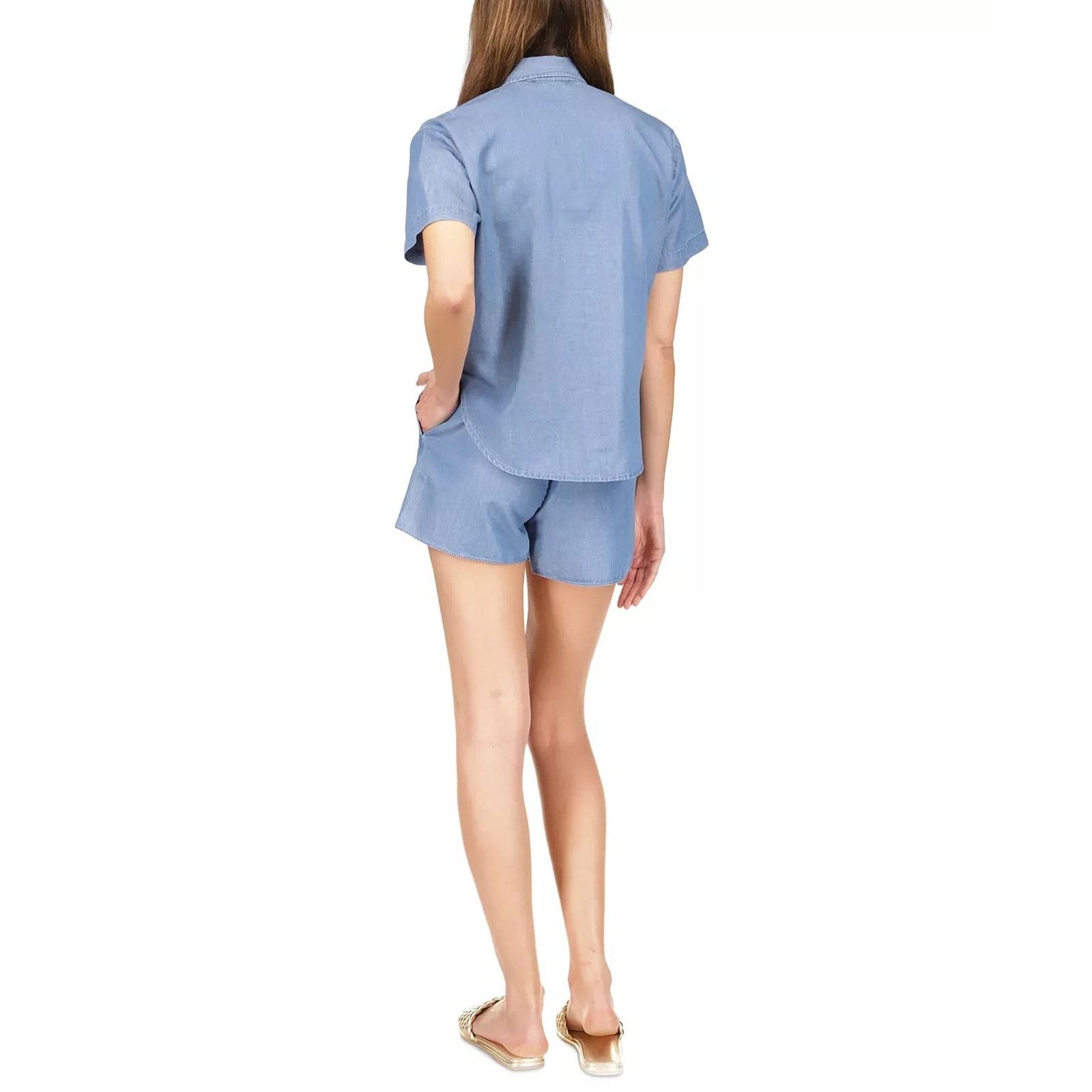 Michael Kors Michael Kors Women Blue Short Sleeve Tie-Front Shirt Size L Size L / US 10 / IT 46 - 4 Thumbnail