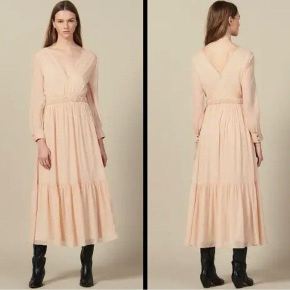 Sandro Sandro Paris Chaireen Metallic Georgette Gathered Maxi Dress Size XS / US 0-2 / IT 36-38 - 5 Thumbnail