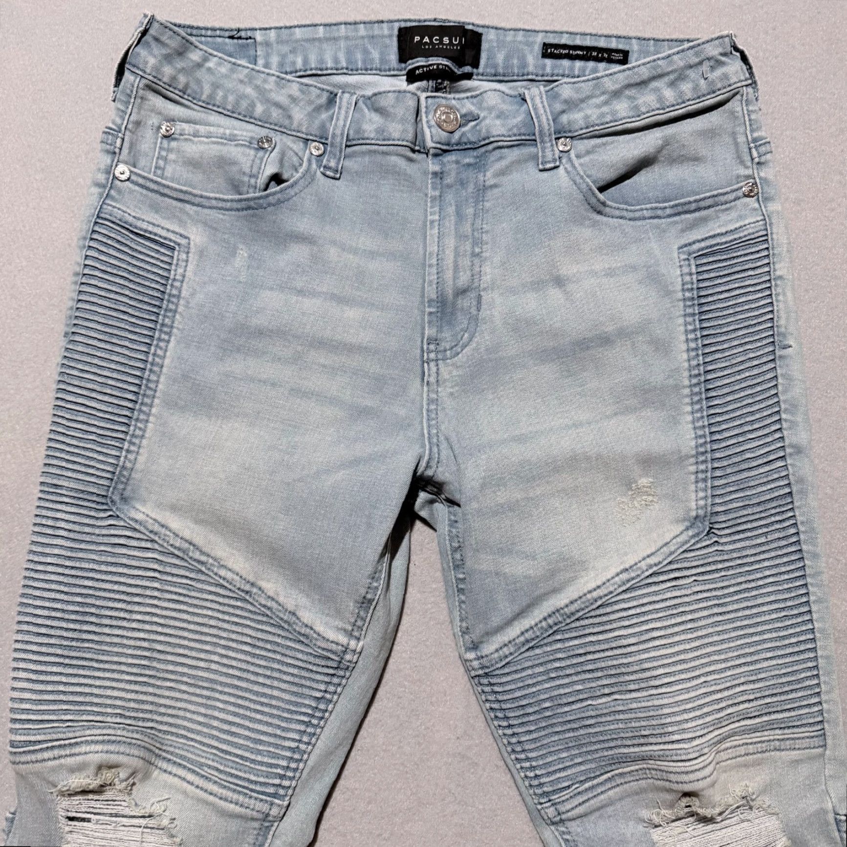 Pacsun Pacsun Biker Skinny Jeans Men Denim Active Stretch Distressed - 32x32 Blue 5-Pocket 32x32 Jeans Size US 32 / EU 48 - 3 Thumbnail