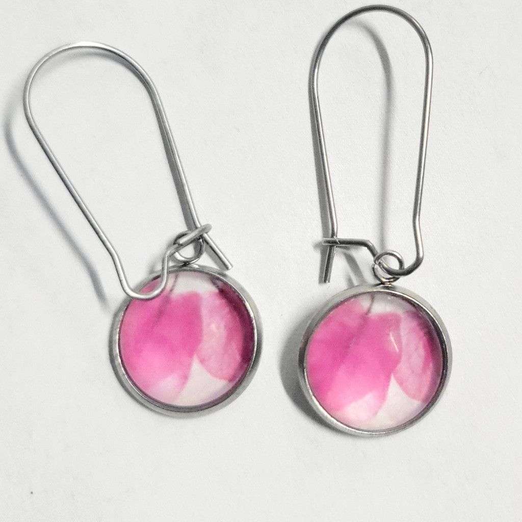 Handmade Artisan made pink watercolor leaf latch back drop earrings Size ONE SIZE - 1 Thumbnail