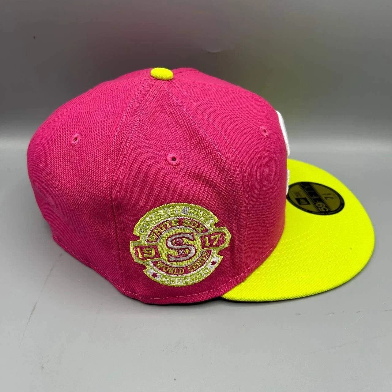 New Era Chicago White Sox Hat Men 7 3/8 Pink Yellow MLB Fitted Cap Size ONE SIZE - 1 Thumbnail