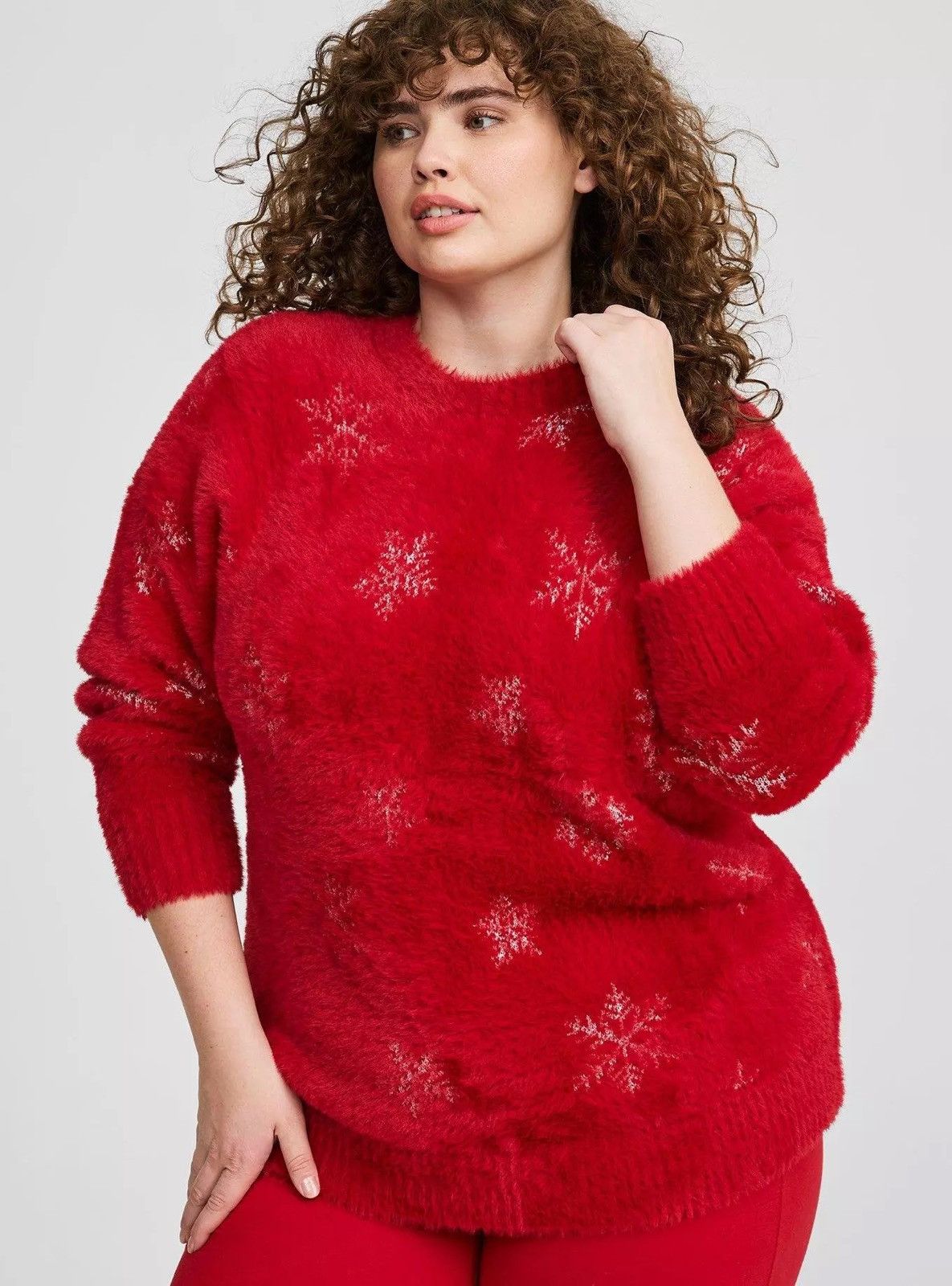 Torrid Torrid red fuzzy snowflake crewneck sweater size 3X Size 3XL / US 20-22 - 1 Thumbnail