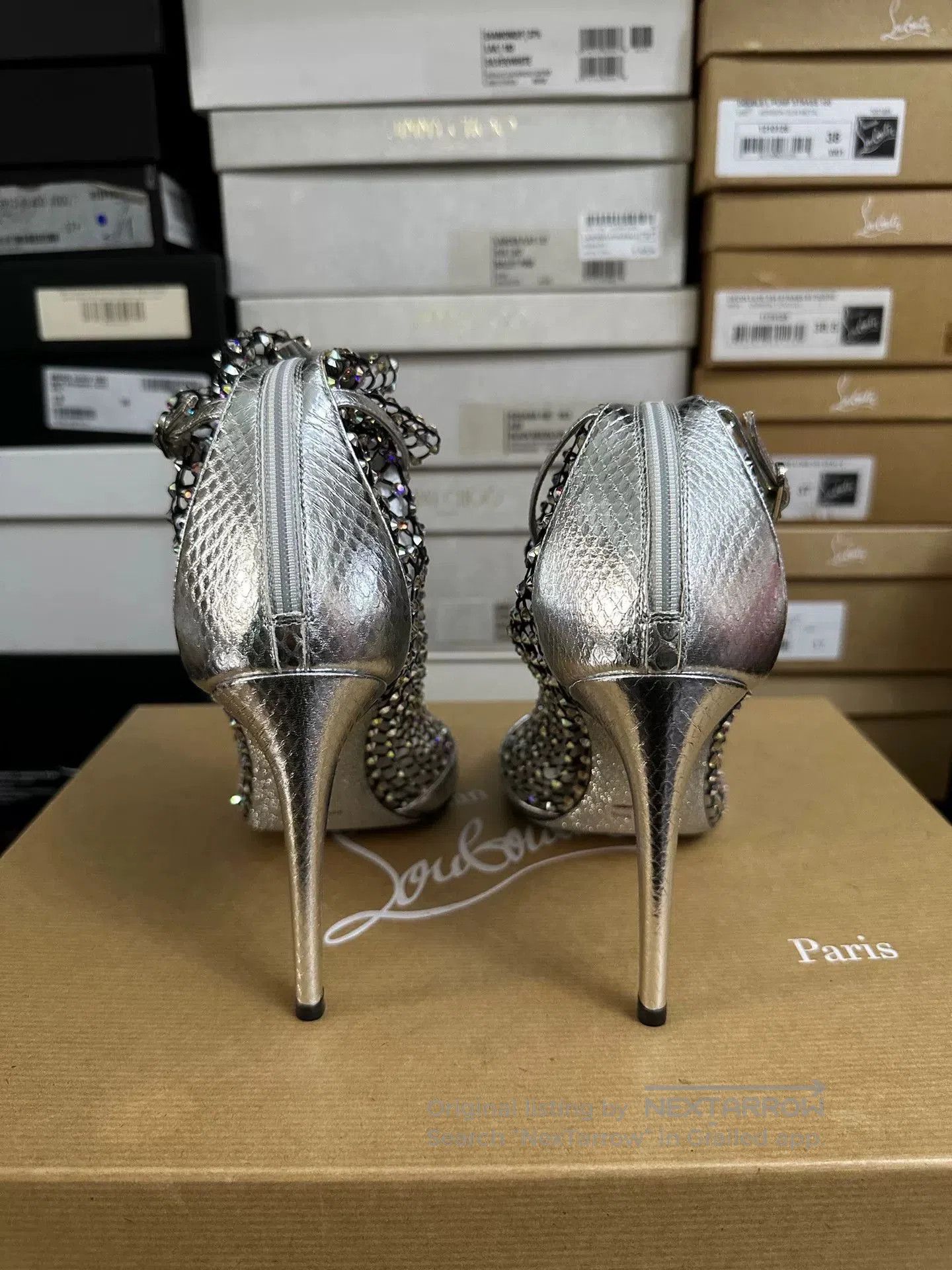 Rene Caovilla Rene Caovilla Silver Crystal Mesh Heels. Size US 7 / IT 37 - 4 Thumbnail